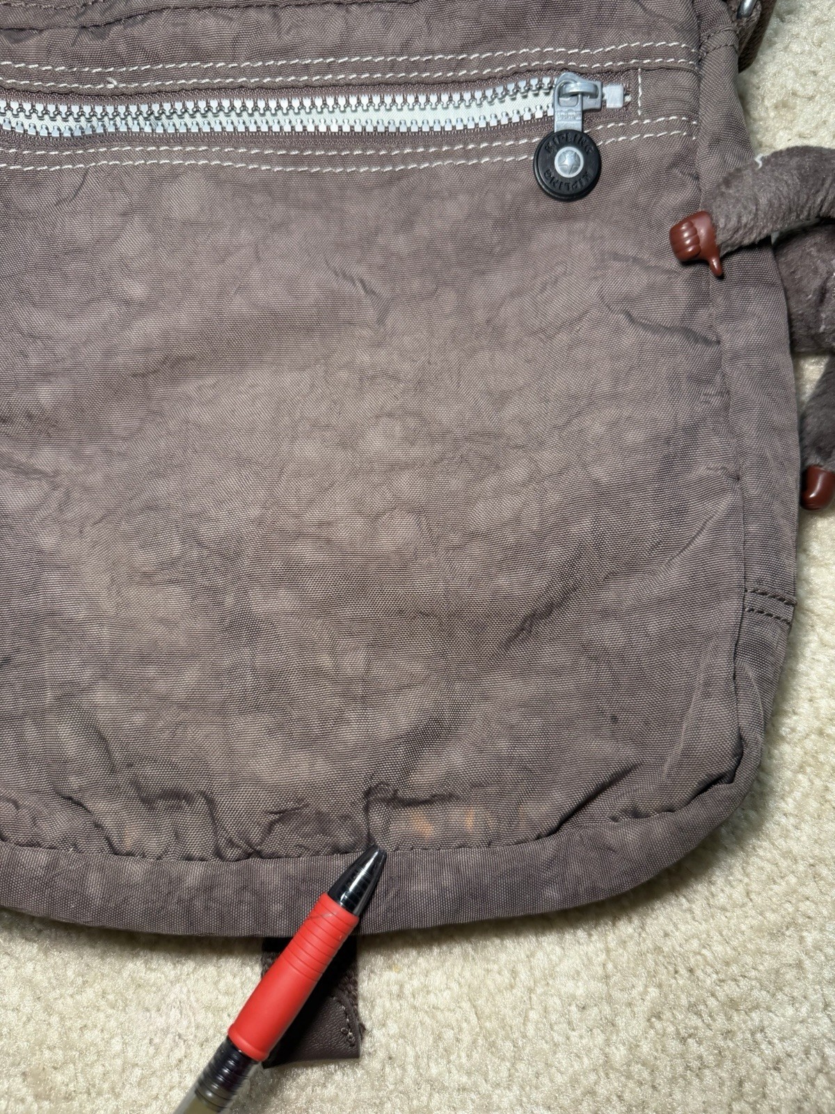 Kipling Chocolate Brown Nylon Lancelot Crossbody Messenger Bag Multi Pocket Flap