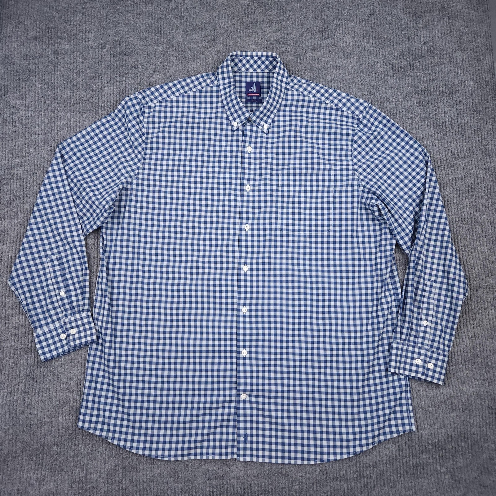 Johnnie O Shirt Mens 2XL Blue Check Prep-Formance Stretch Long Sleeve Button Up