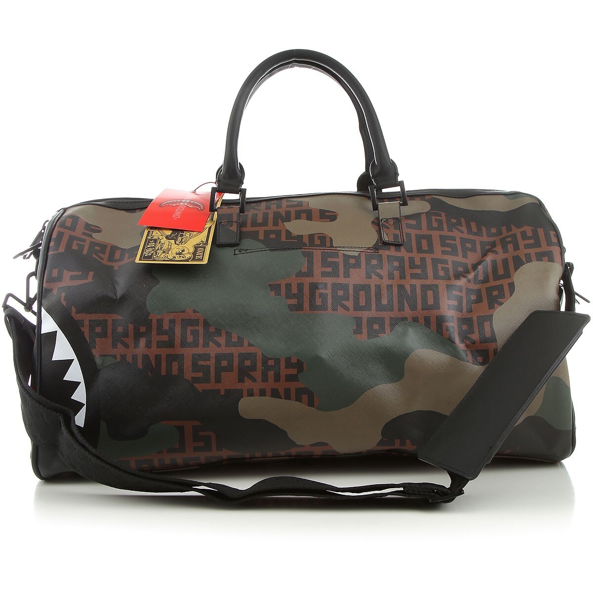 SPRAYGROUND SHARKS IN PARIS GREEN BLACK CAMOUFLAGE DUFFLE TRAVEL LARGE BAG