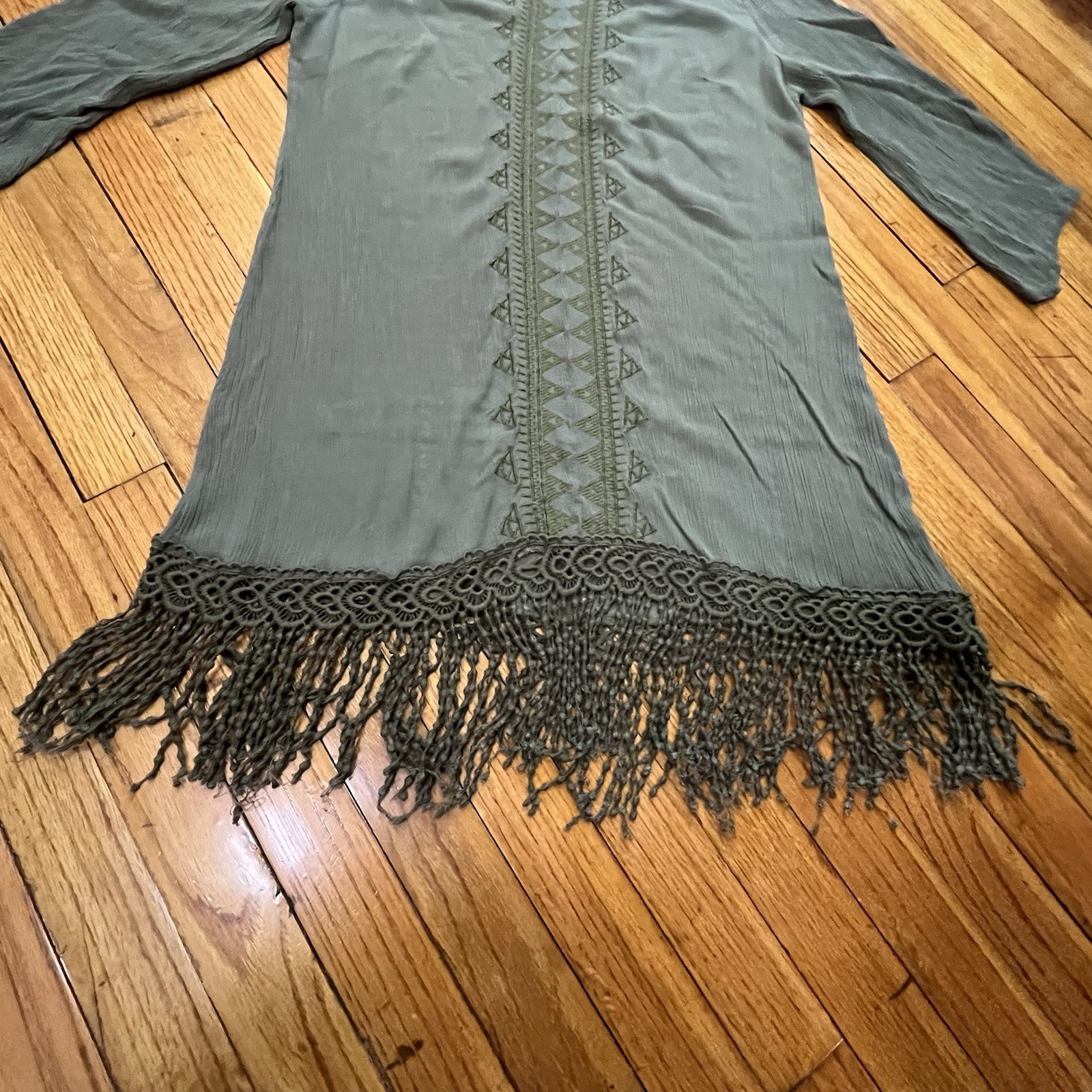 Soft Surrounding Army Green Embroidered with Fringe Tunic Top Women’s Small
