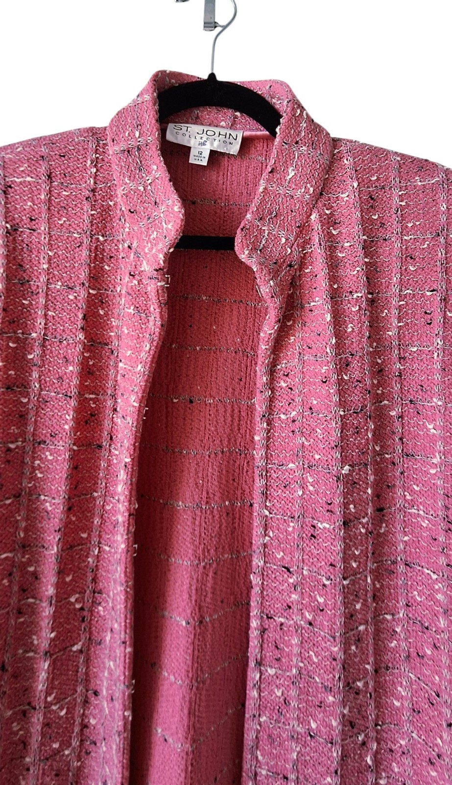 Vintage St John Collection Coat Womens Pink Knit Boucle Knee Length sz 12
