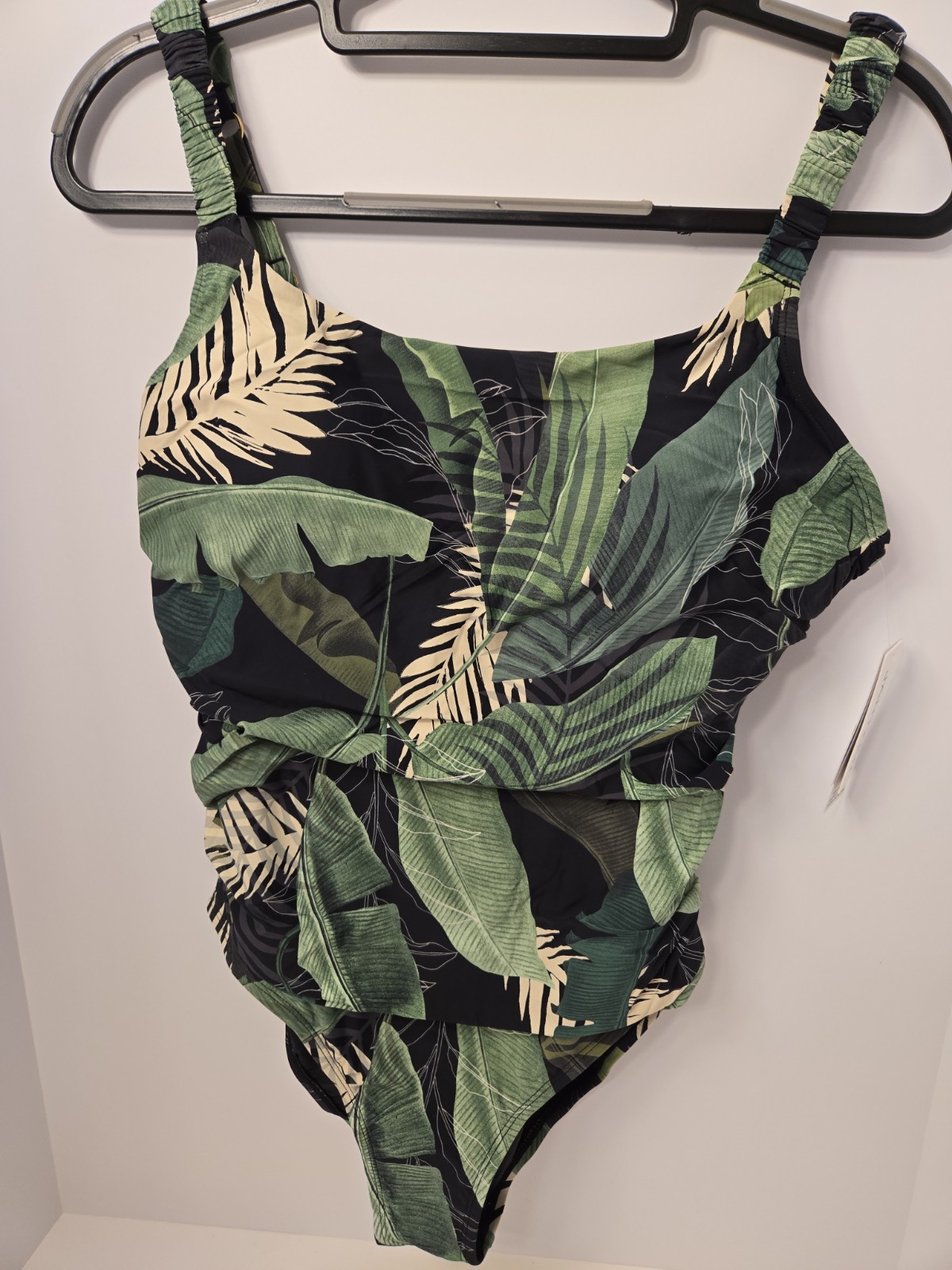 Jantzen Boho Palms Surplice One Piece Swimsuit Womens 14 Green Tropical Leaf
