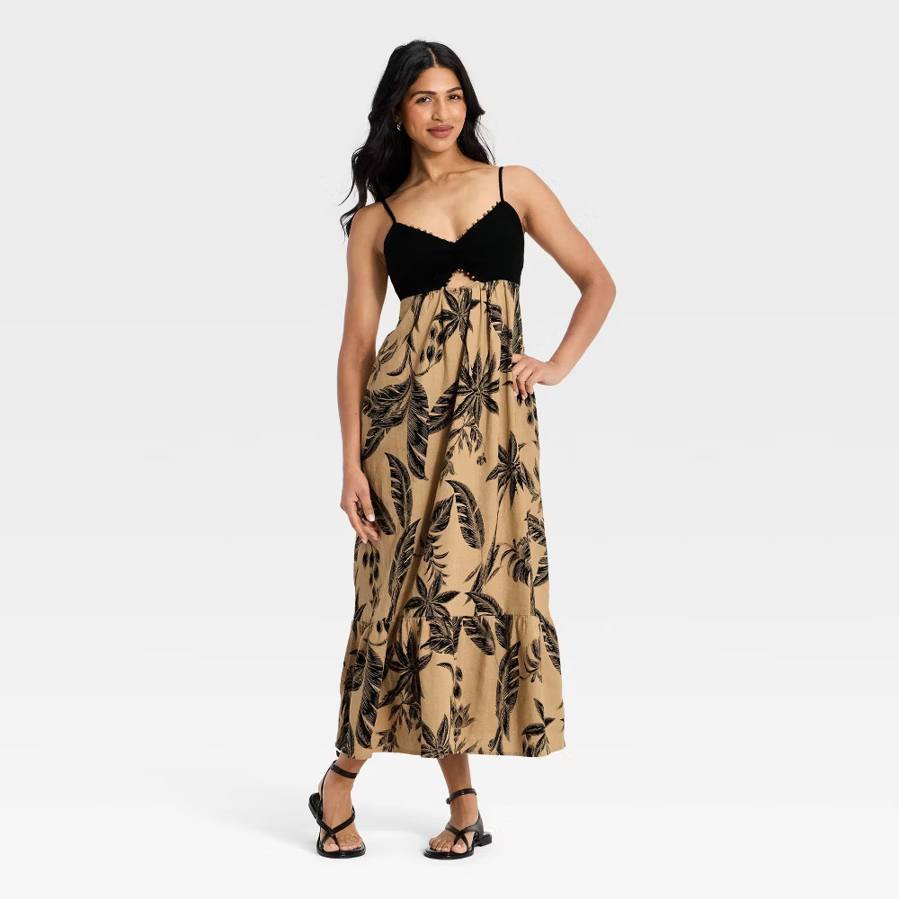 Women Beaded Strap Printed Maxi Dress – A New Day Black L