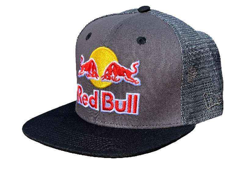 R – Red Bull Slate Gray & Black Flat Brim Trucker Cap. F1 Racing. MotoGP.
