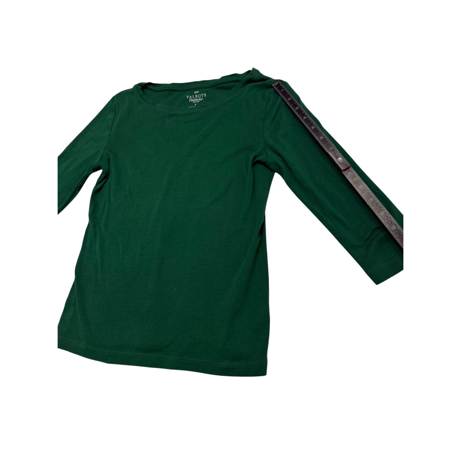 Talbots Green 100% Pima Cotton Boatneck 3/4 Sleeve Top Petites P Small