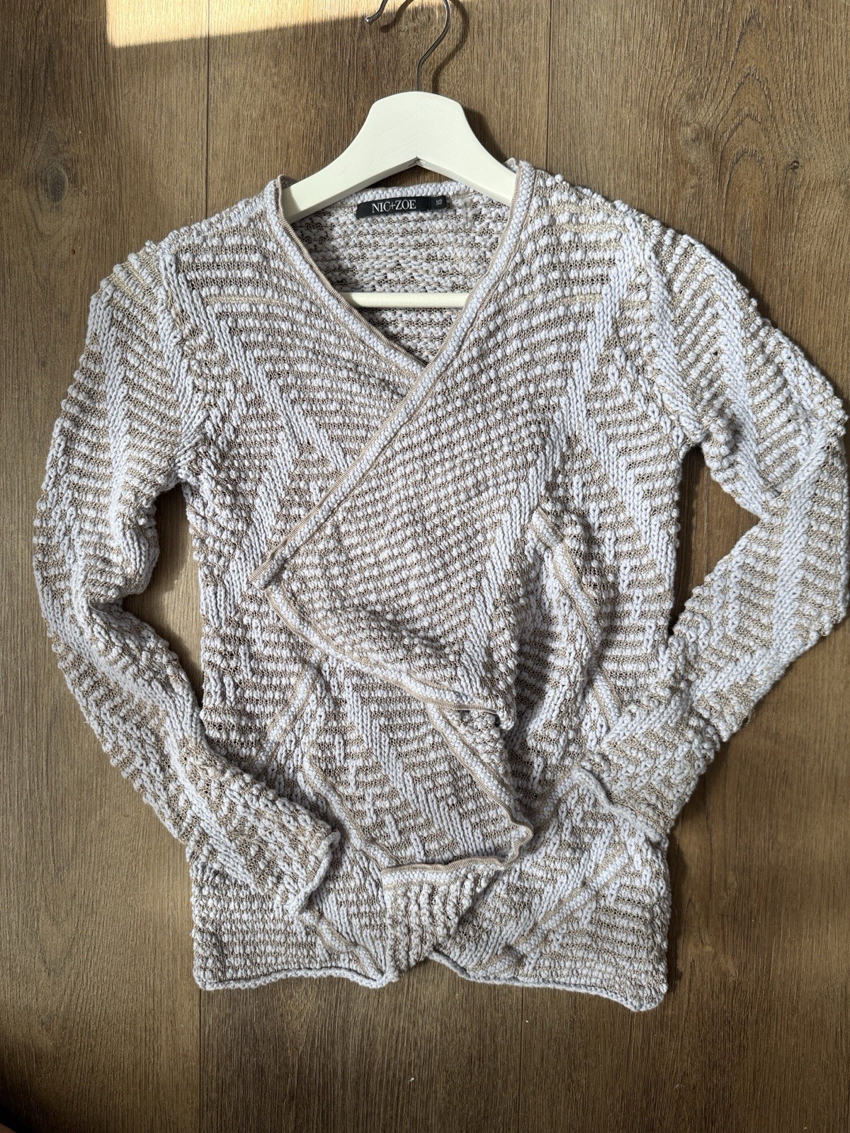 NIC+ZOE Women’s Open Front Geometric Knit Cardigan Sweater Long Sleeve XS