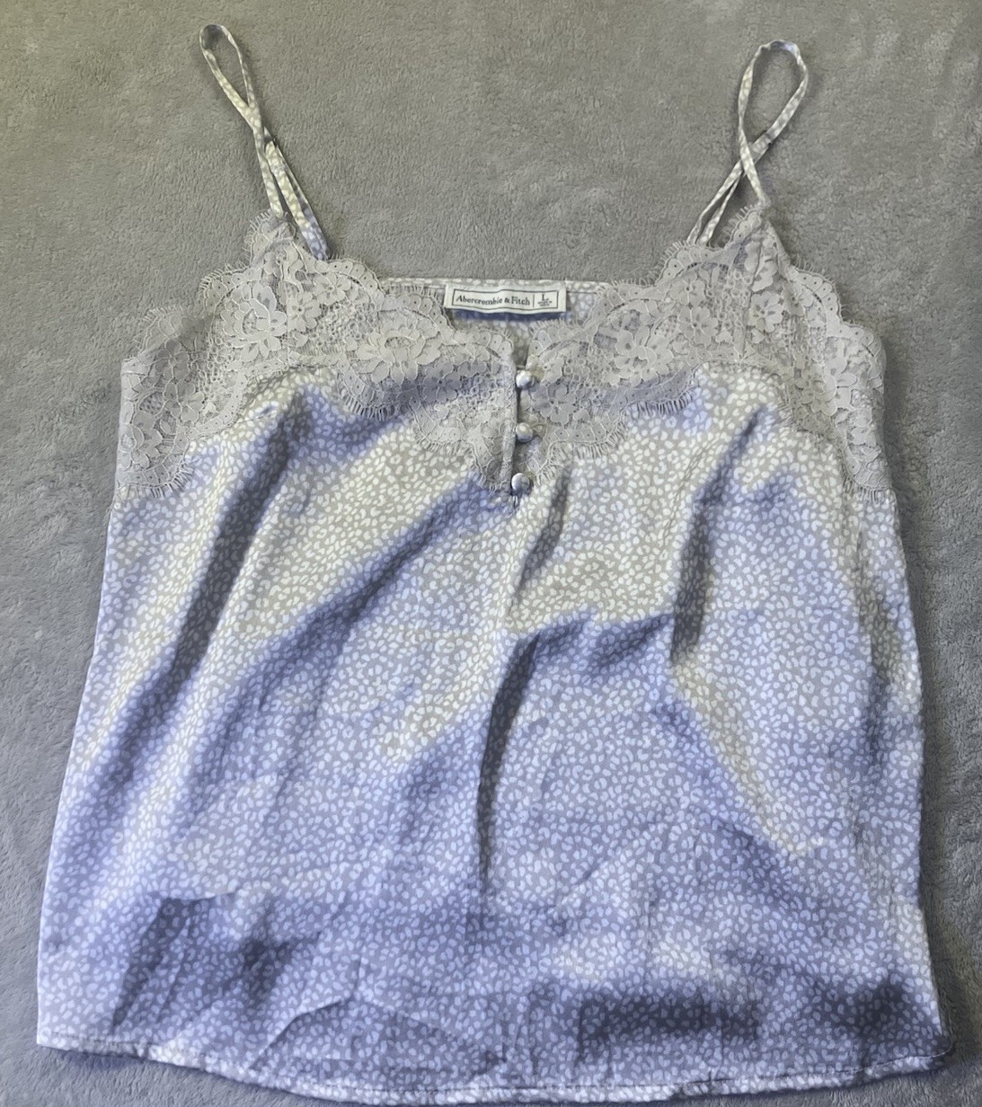 Abercrombie & Fitch Women’s Animal Print Lace Trim Button Camisole L Gray/White