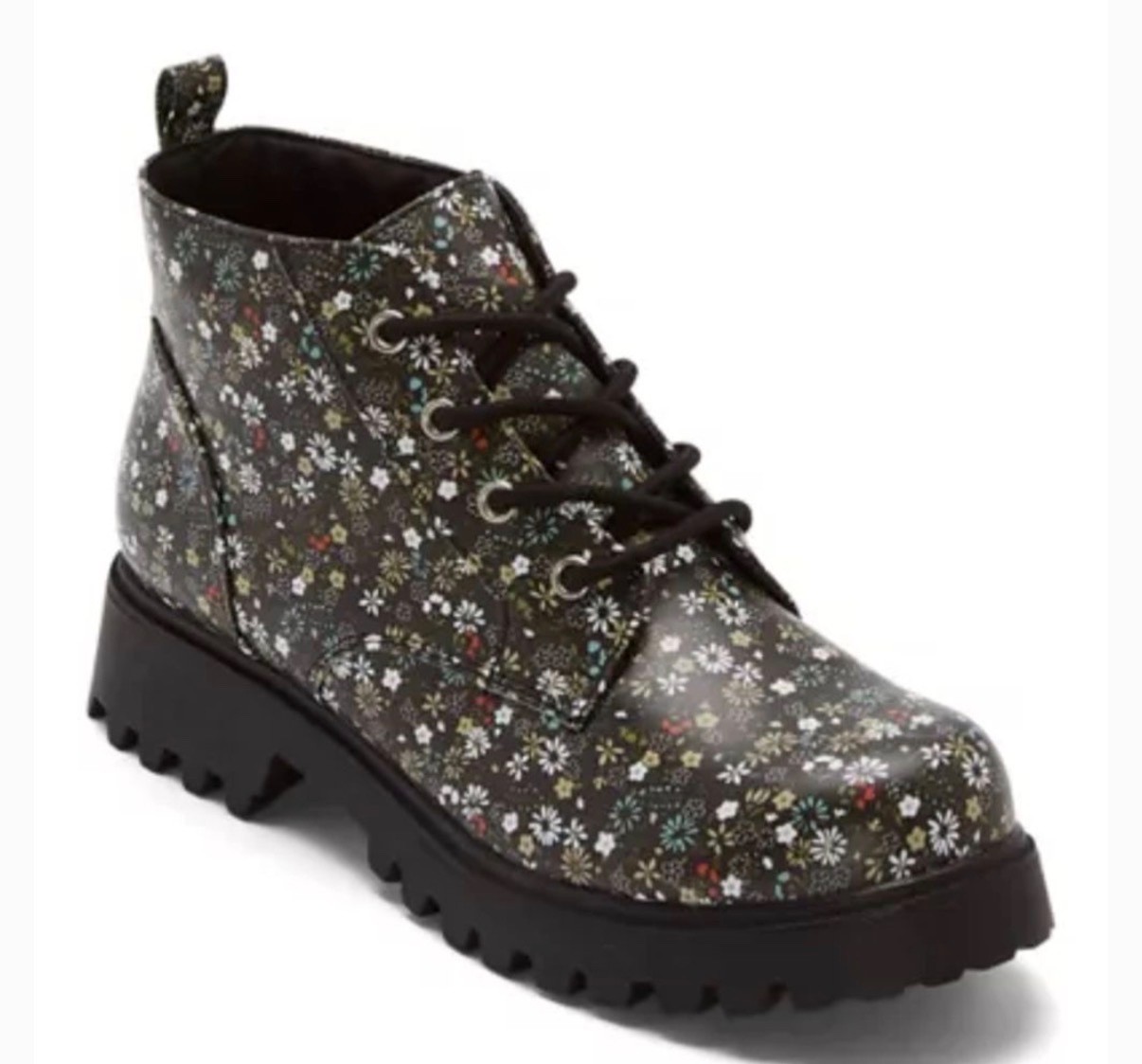 Arizona Jean Co. Black Floral Lace Up Lug Sole Ankle Boots Women’s Size 9 New