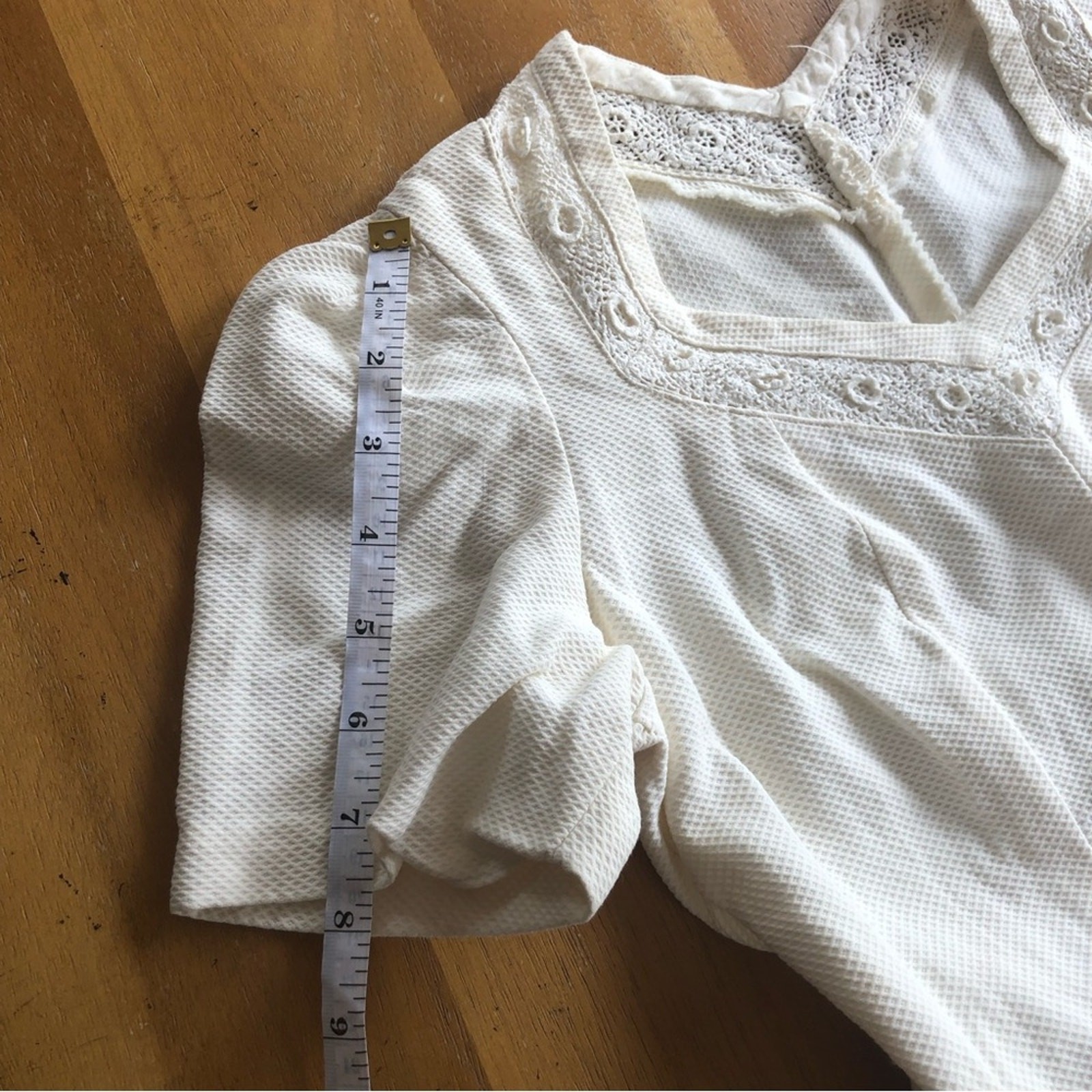 Vintage 60s Cream Lace Crochet Minidress Tie Waist Fit and Flare Pleated V-Neck