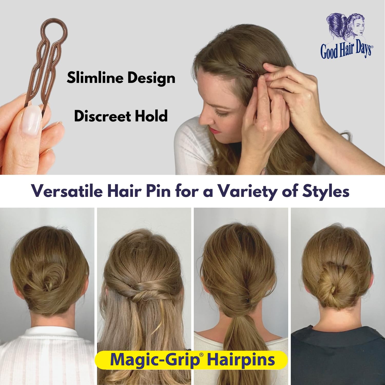 Magic-Grip Hairpins – 2 1/2″ U-Shaped Grip Hair Pins for Fine, Thick, Curly &…