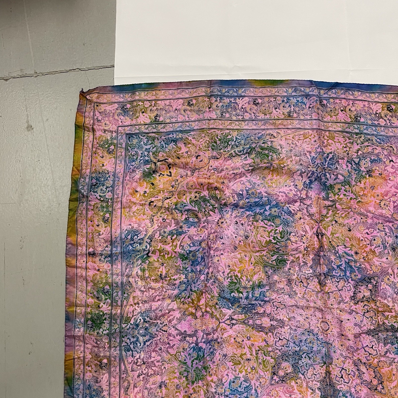 VTG 90s Tie-Dye Psychedelic 42” X 42” Silk Scarf Hippie Floral Grateful Dead
