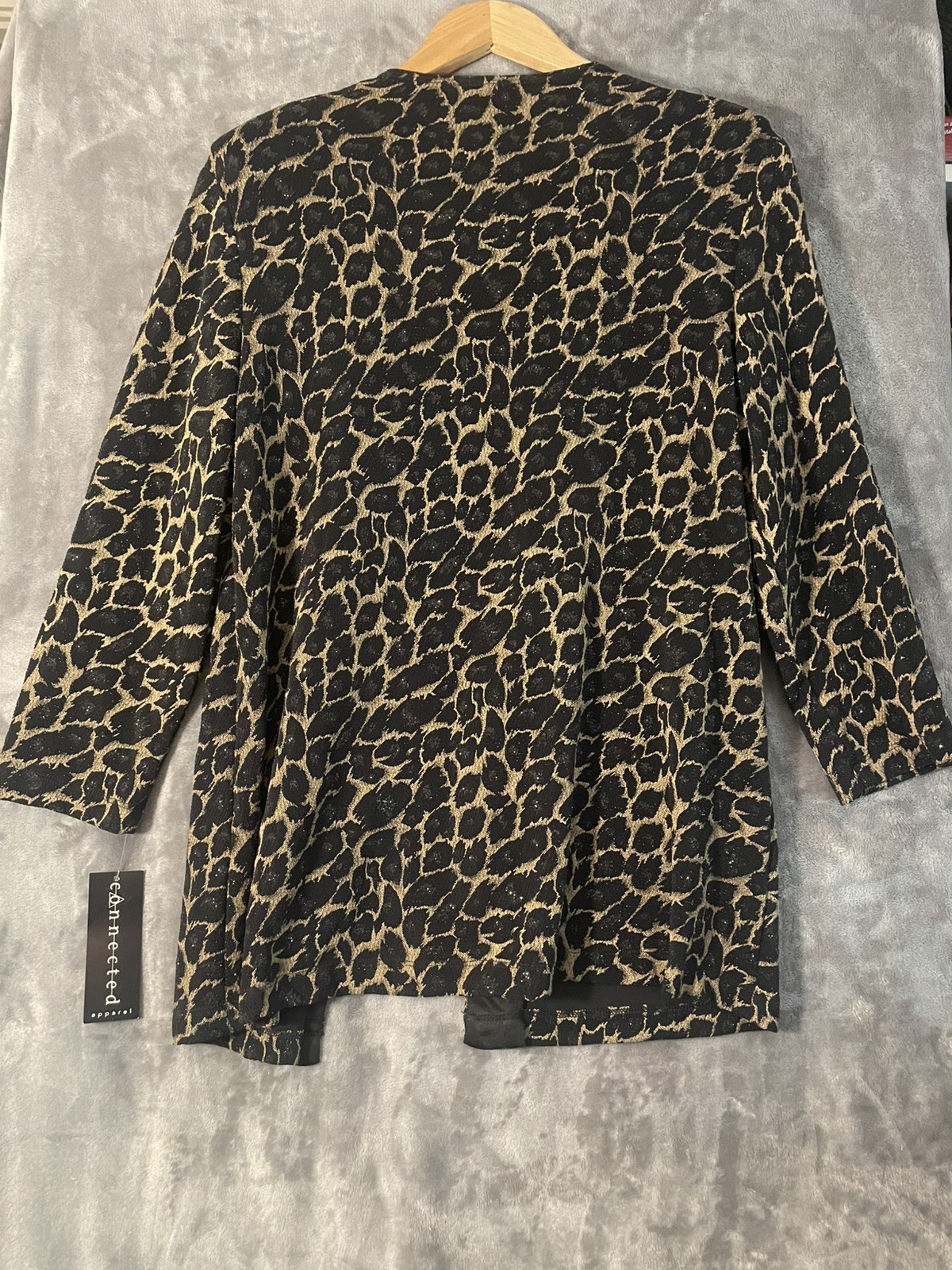 CONNECTED APPAREL CARDIGAN ATTACHED TOP Sparkle Black Tan Size L