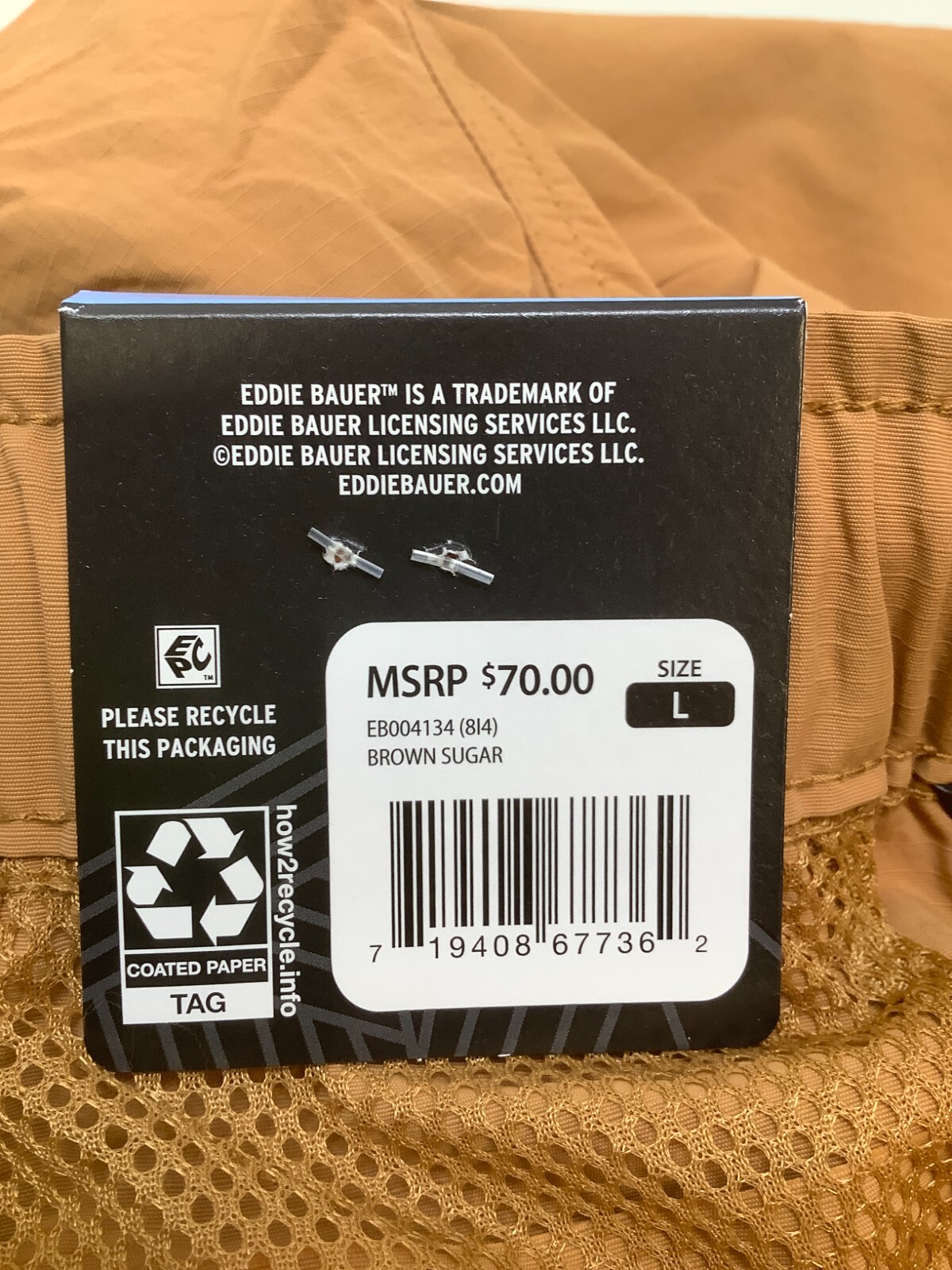 Eddie Bauer Men’s Ripstop Tech Pull On Short, Large, Brown, Free Shipping!!!