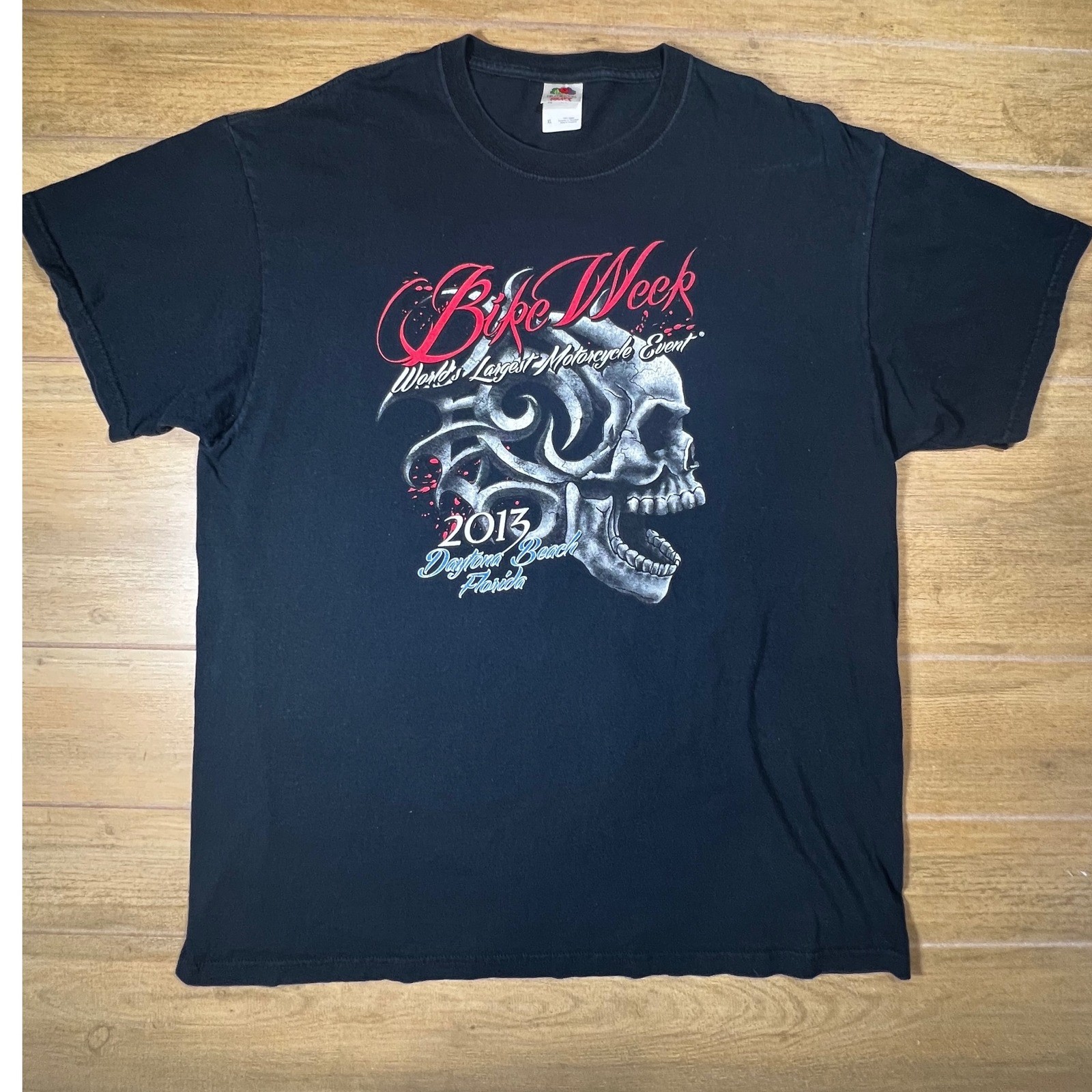 VTG Fruit of the Loom XL Black Bike Week Daytona Beach 2013 Skull T Shirt