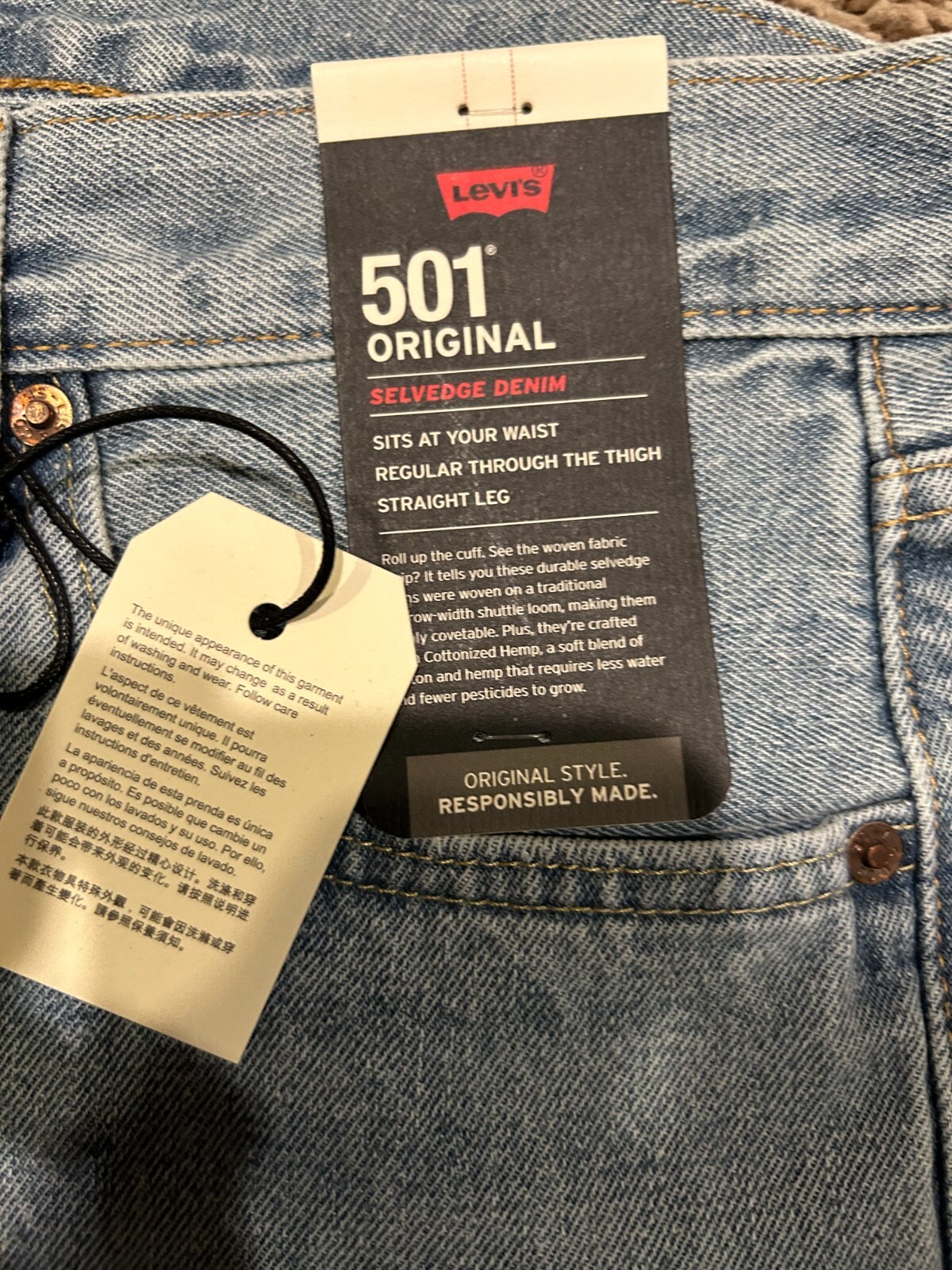 Levi’s Premium 501 Original Fit Selvedge Jeans Blue Men’s Size NWT RT$148 3600