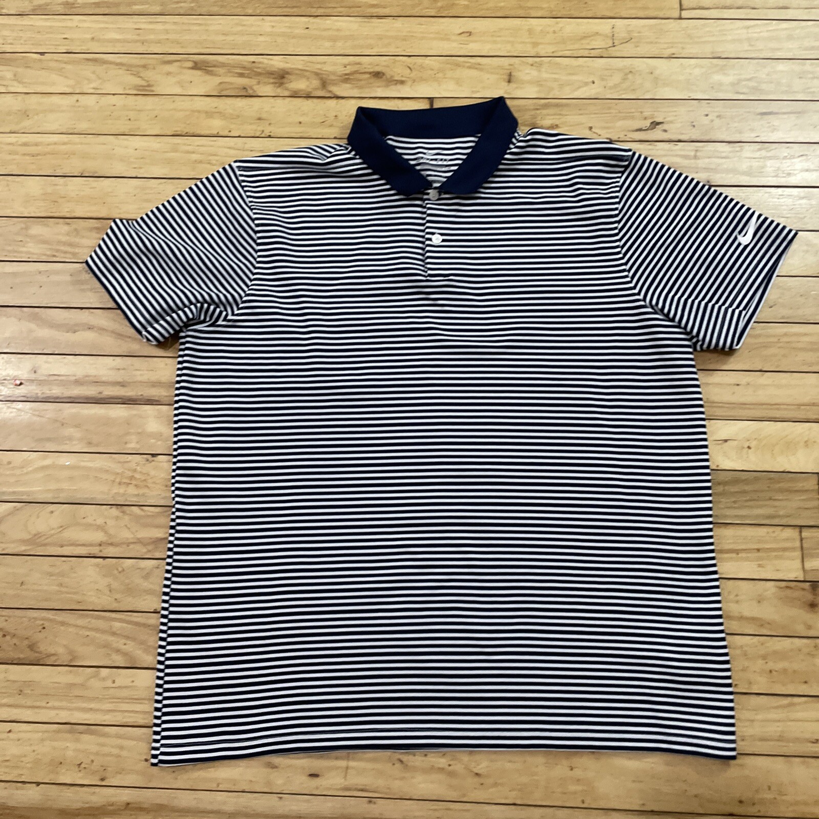 NIKE Dri-Fit Polo Shirt Men XL Blue Striped Preppy Old Money Sports Standard Fit