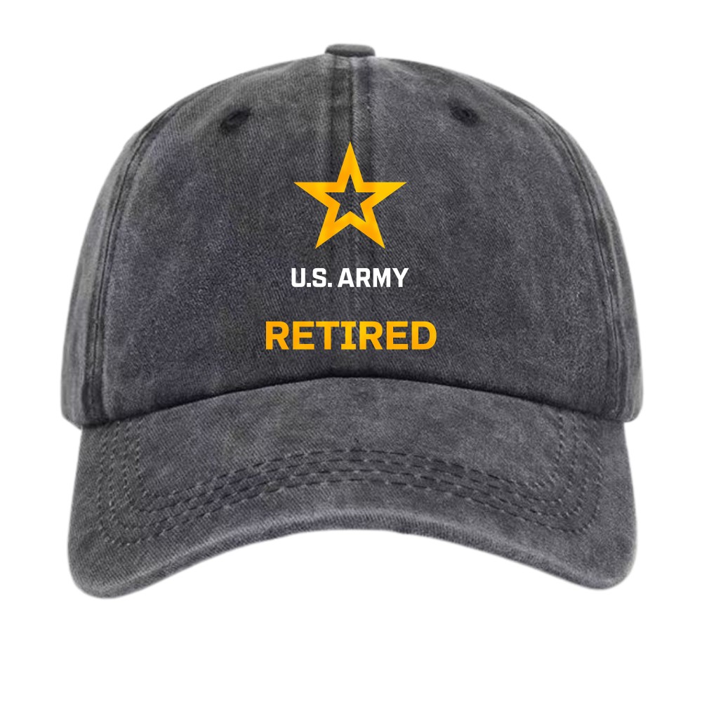 U.S. Army Retired Veteran Baseball Cap-Unisex Star Print Military Honor Dad Hat