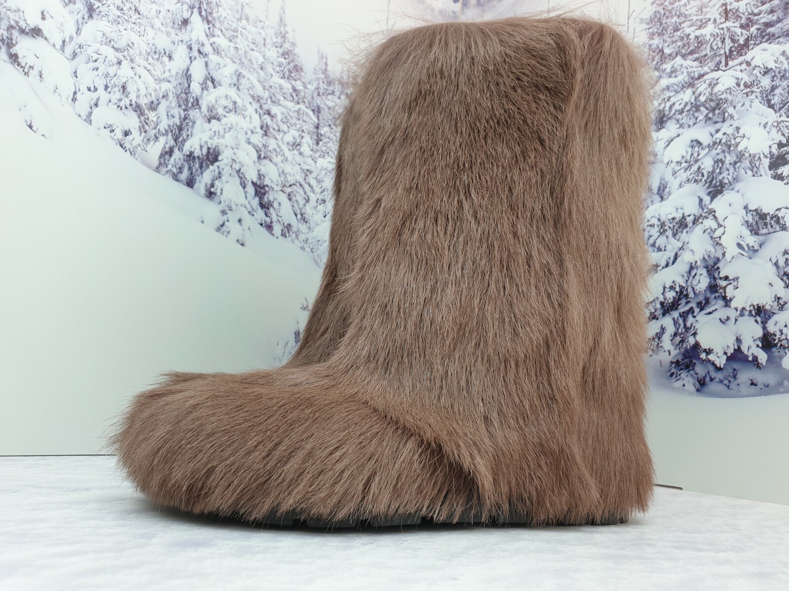 Brown Mocha Mousse Goat Fur Winter Snow Boots for Women, Furry Moutons