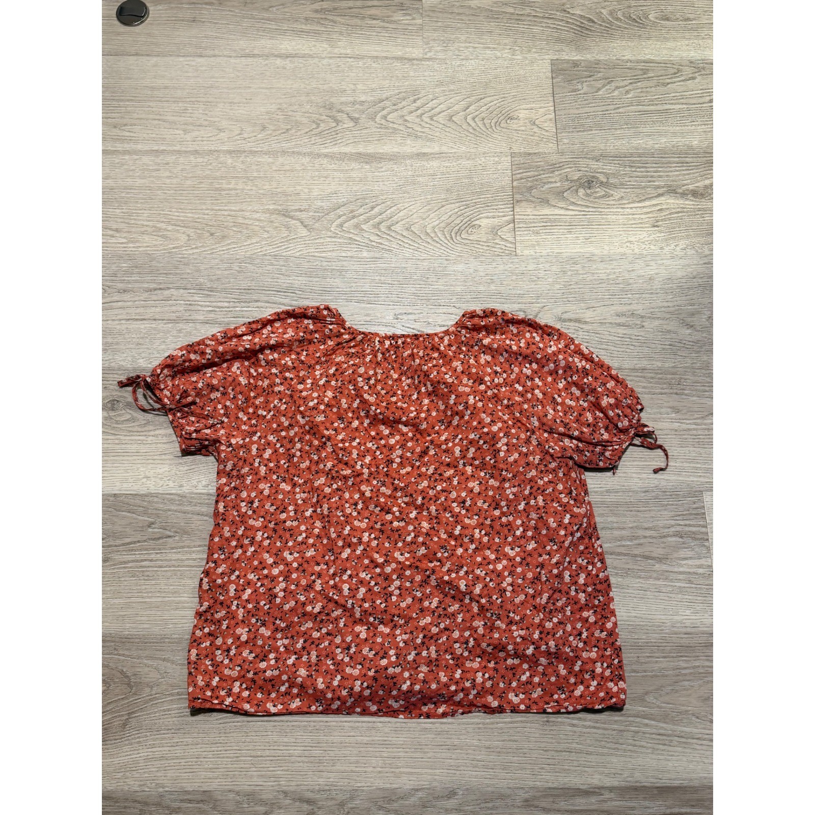 Universal Thread Womens XL Rust Floral Cotton Button Front Puff Sleeve Blouse