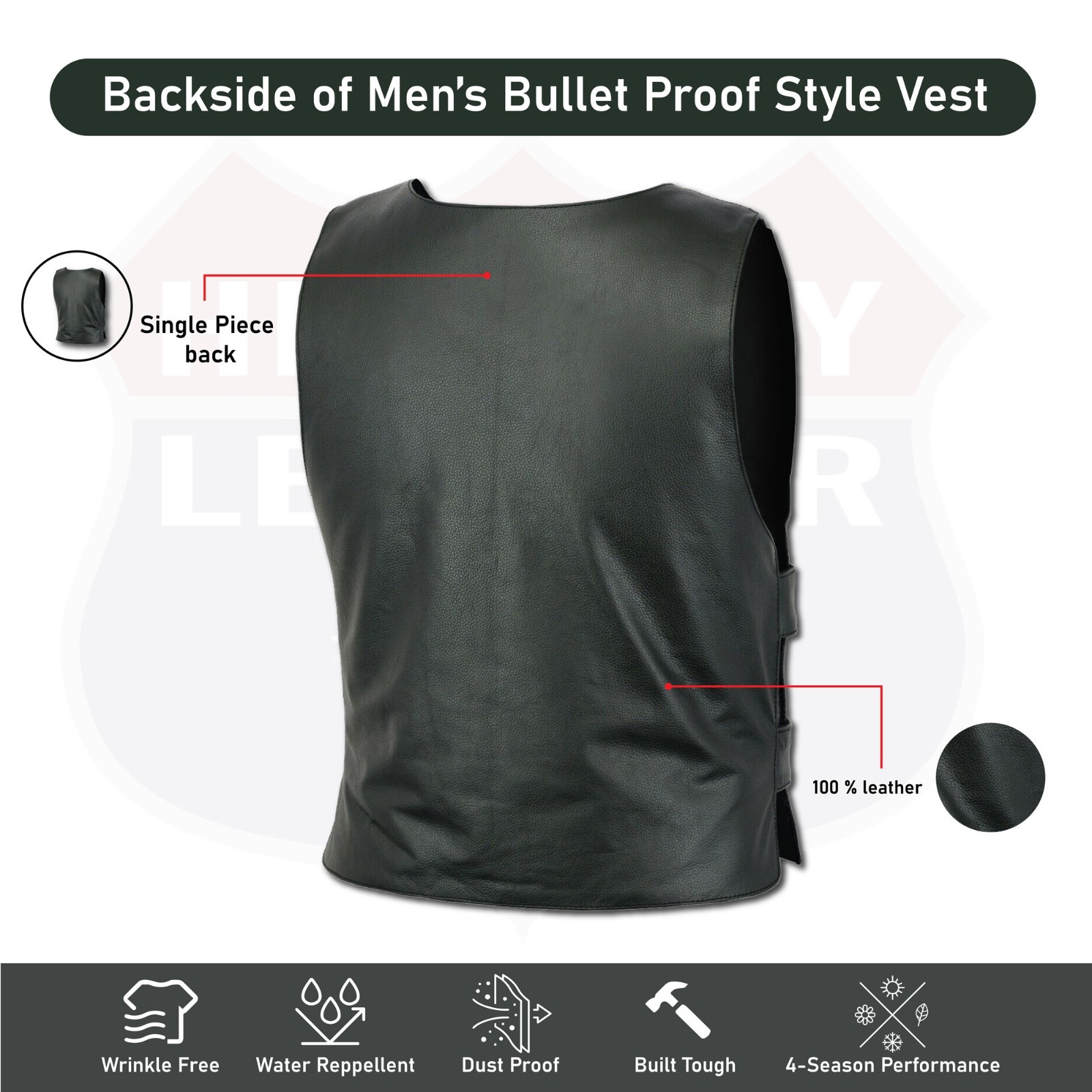 HL11643 Men Bullet Proof style Leather Motorcycle Vest-bikers Club Tactical Vest