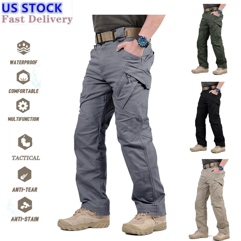 Mens Cargo Pants Tactical Waterproof Work Pants Outdoor Hiking Combat Trousers