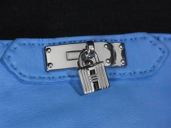 Hermès Kelly Leather Gloves Light Blue Silver Cadena Size 6.5 Authentic