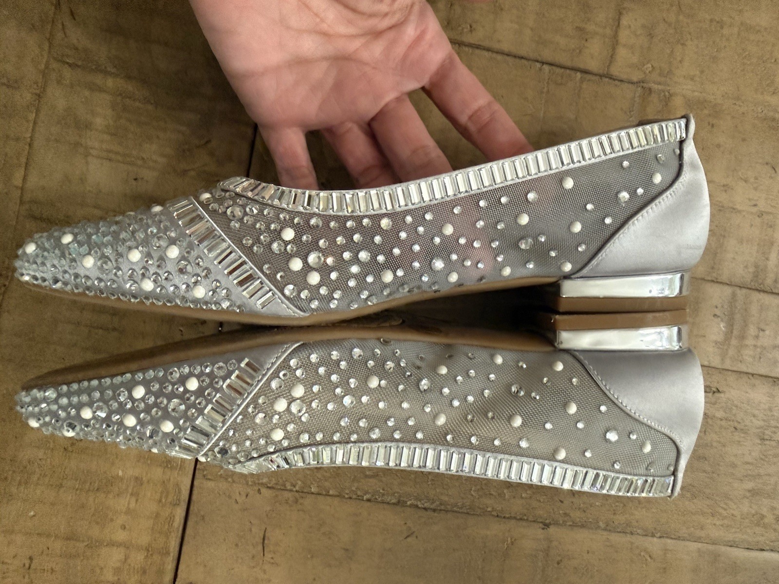 Alex Marie Elegant Flats W Silver Rhinestones And Pearl Details Sz 5.5
