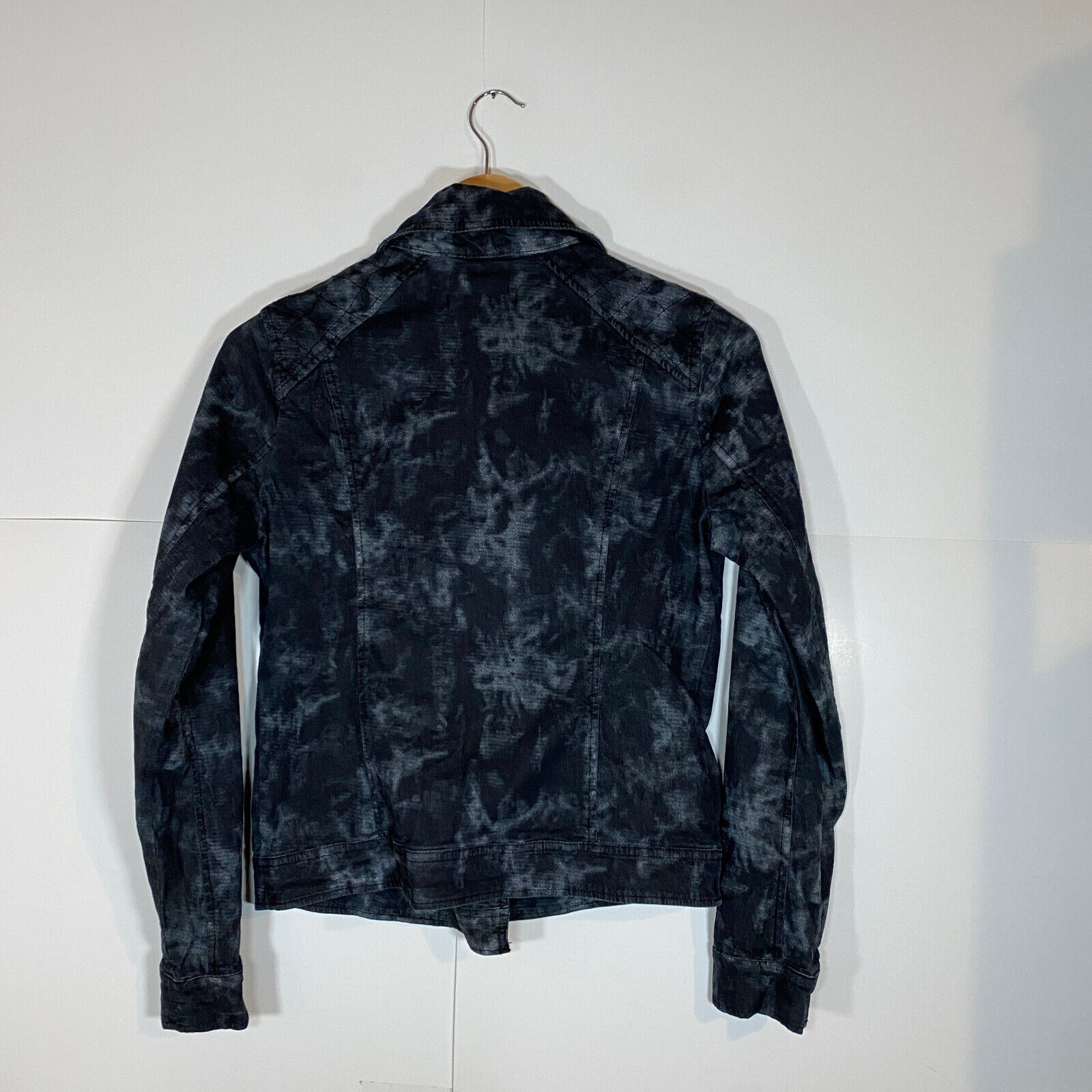 Rock & Republic Moto Jacket Sz Small Tie Dye Cloth Black Full Zip Pockets Biker