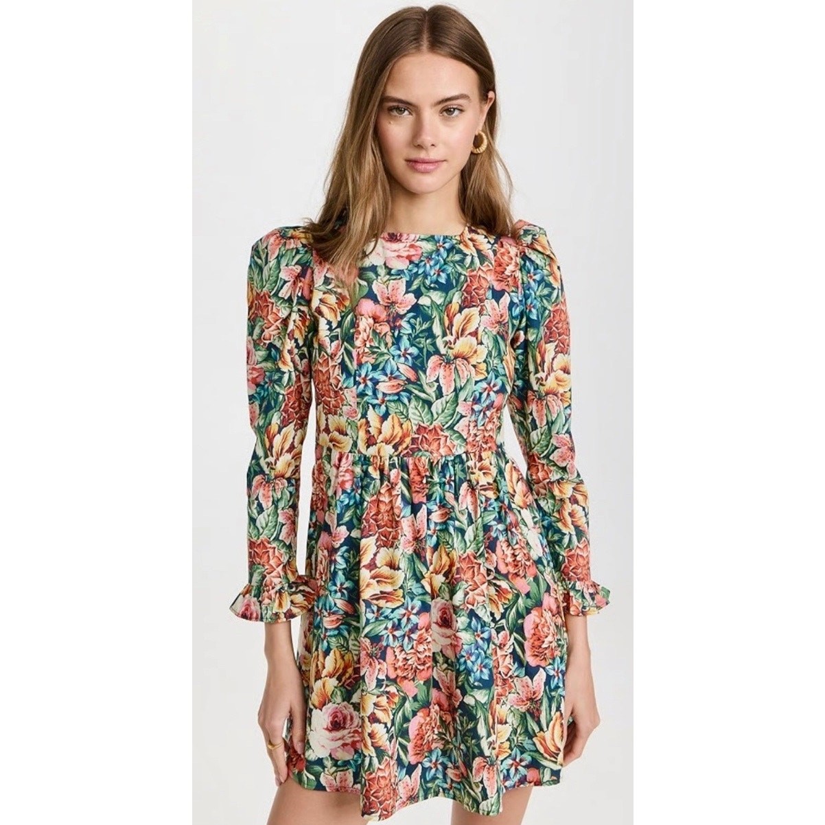 BATSHEVA Laura Ashley Prairie Cotton Poplin Mini Dress 10 Floral Print Romantic
