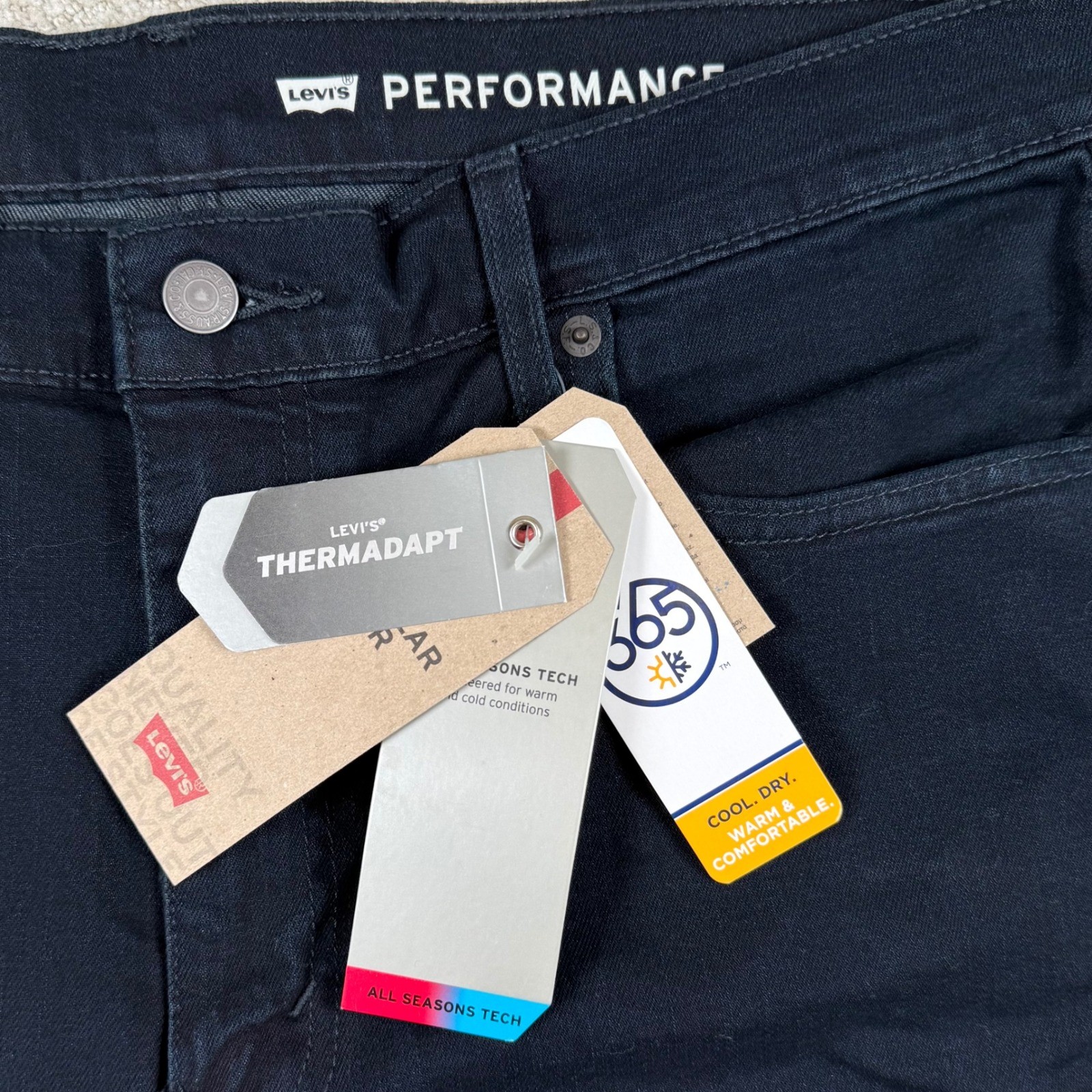NEW Levi’s 502 Men 36×30 Dark Wash Taper Performance All Seasons Tech Blue Jeans