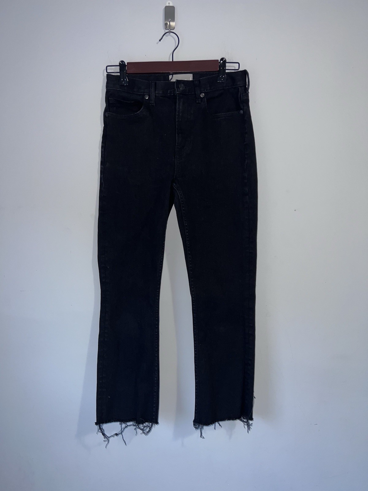 Everlane Black Kick Crop Flare Jeans Womens 26 High Rise Raw Hem Stretch Denim