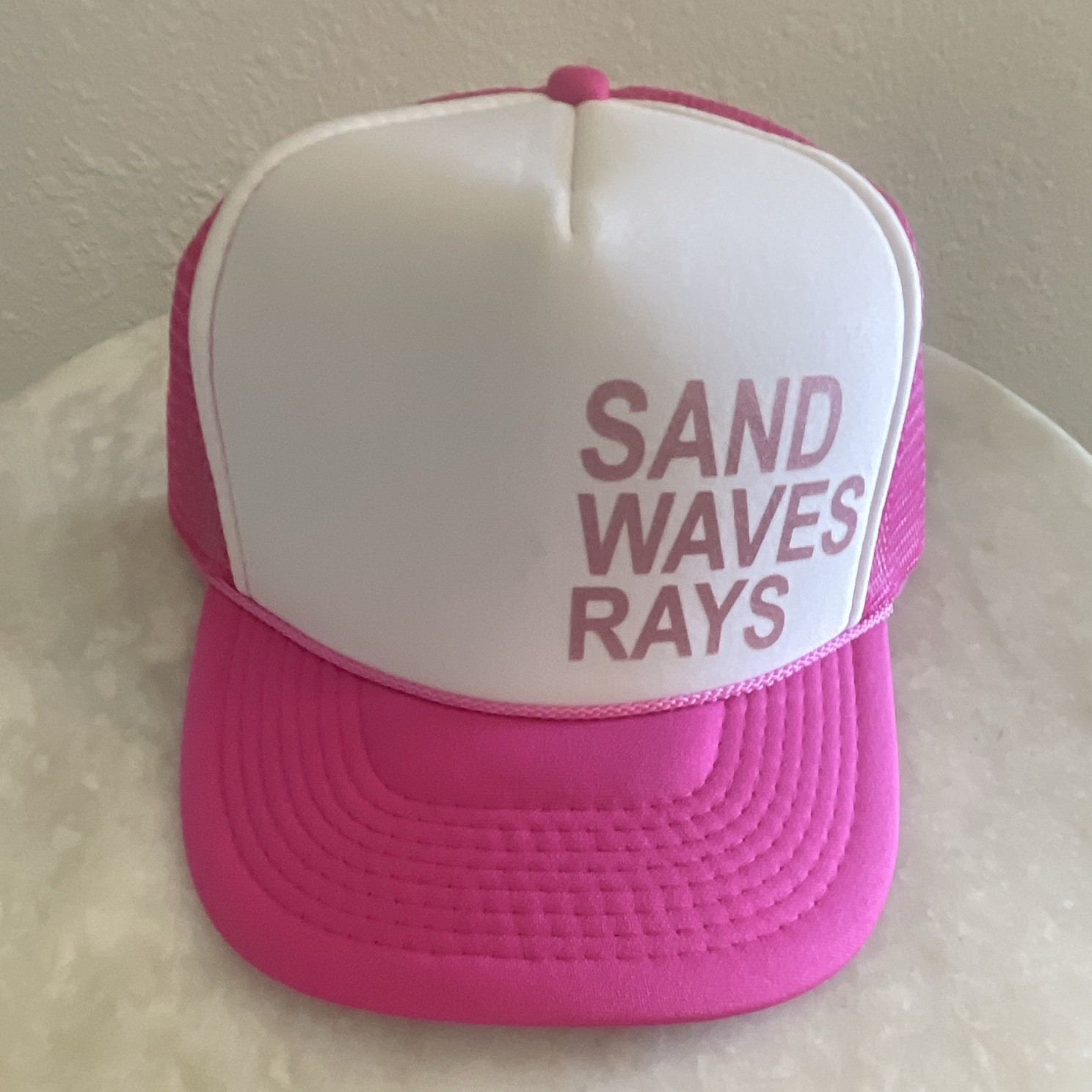 Sand Waves Rays Pink White Trucker Hat Mesh Back Adjustable Snapback One Size