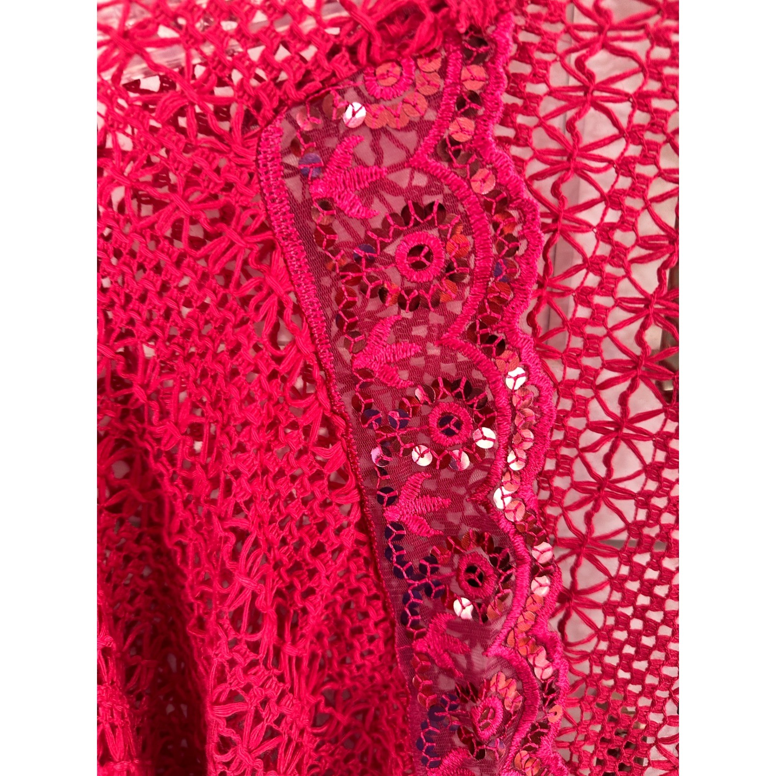 Hazel and Twine Red Lace Sequin Open Front Cardigan Bolero Shrug Sweater S