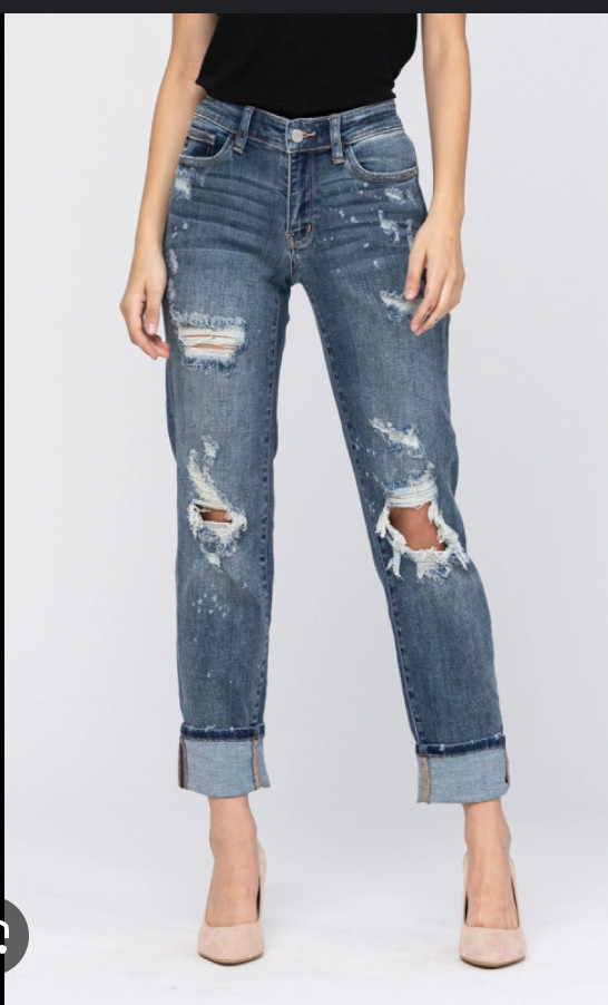 Judy Blue Jeans Sz 31 (32×29) Distressed Destroyed Bleach Splatter Boyfriend