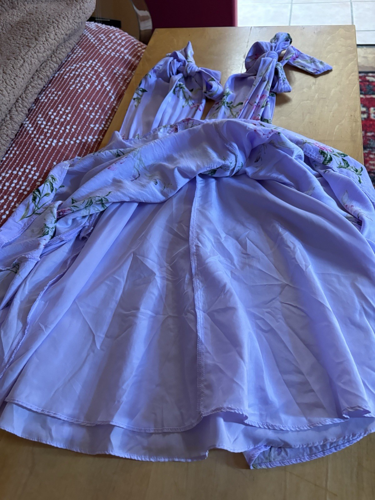 Forever 21 Purple Floral Chiffon Sundress V-Neck Bow Strappy Mini Women’s S