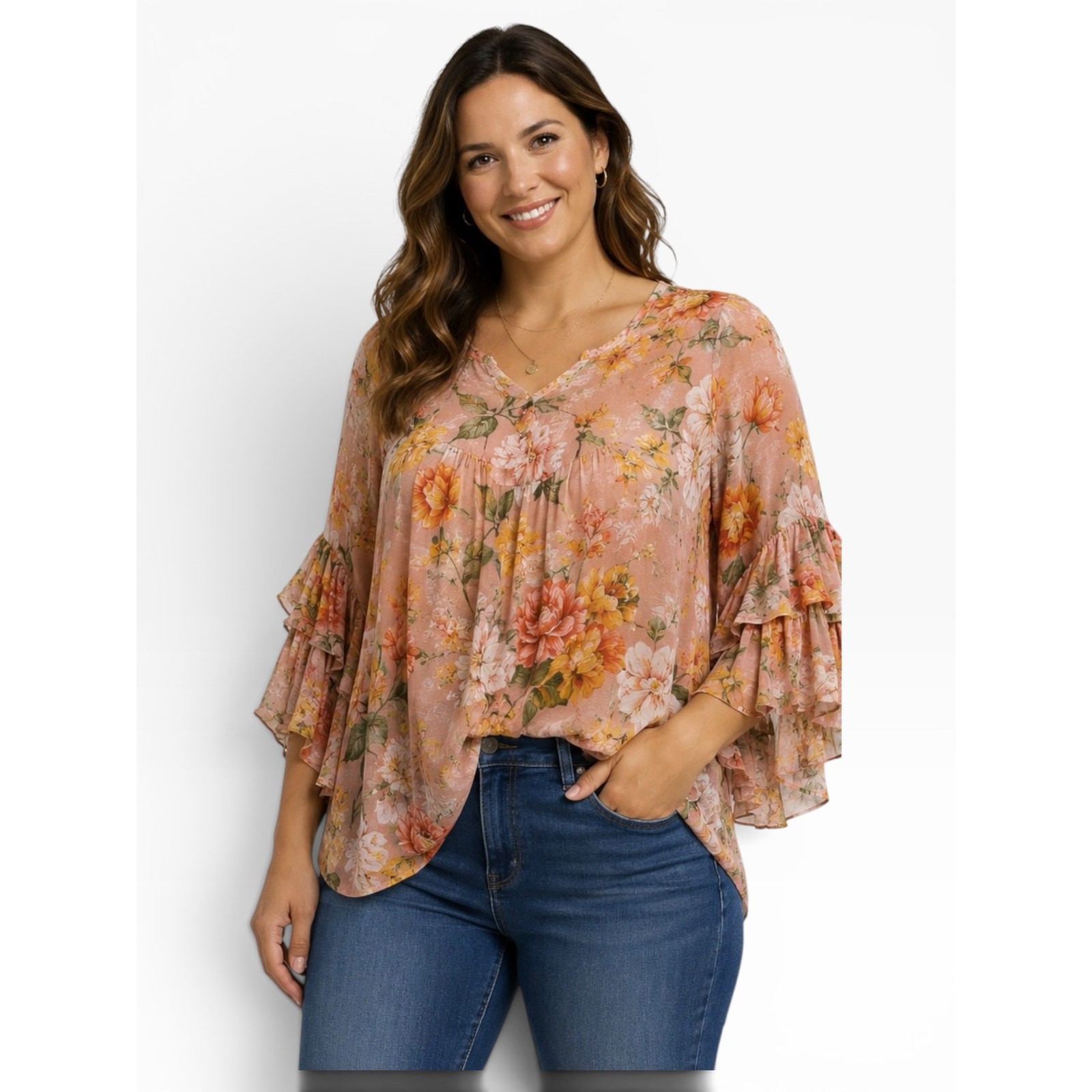 Umgee Floral Ruffle Sleeve Blouse Women’s Medium Boho NWT