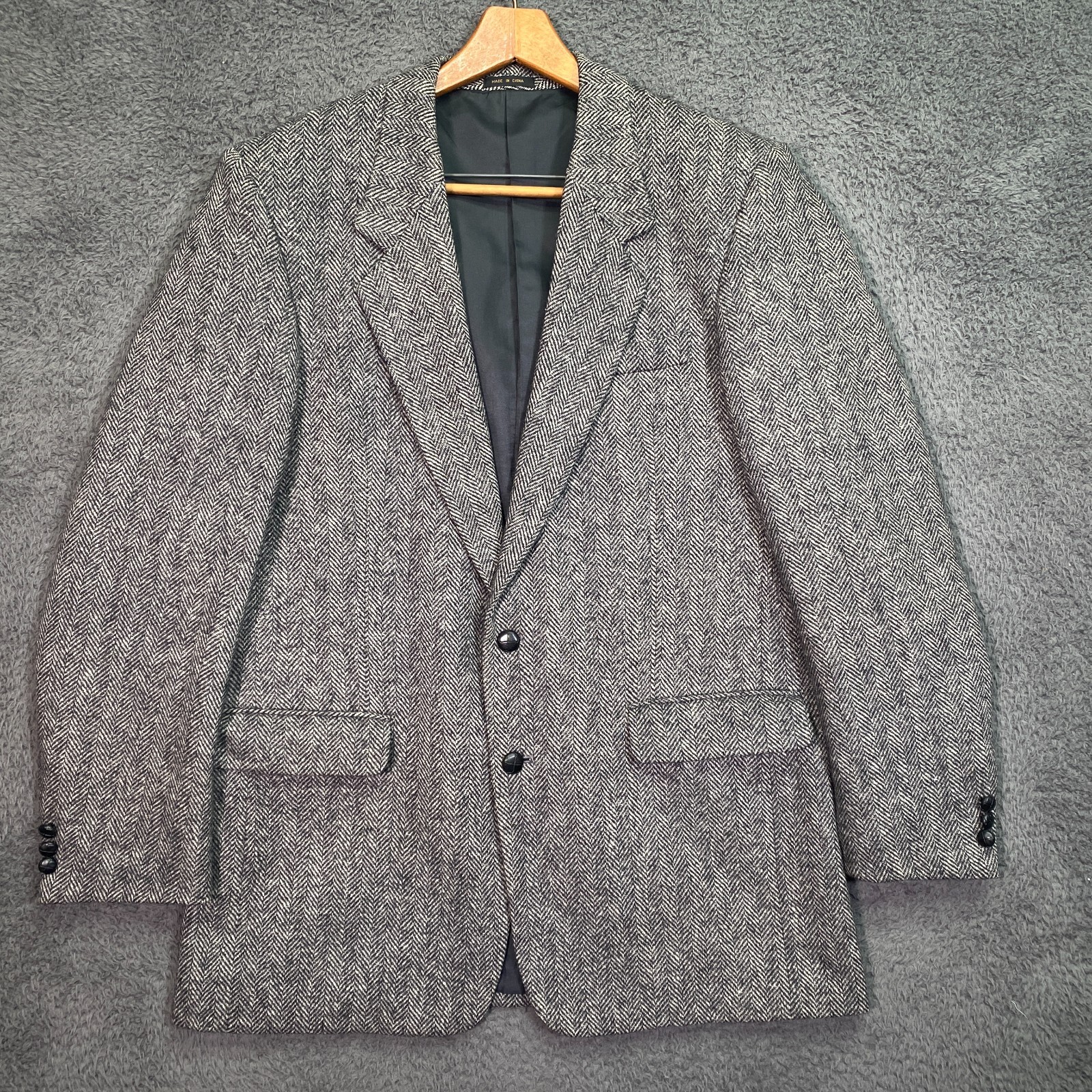 Vintage Blazer 42L Shetland Wool Tweed Herringbone Mens Preppy 80s