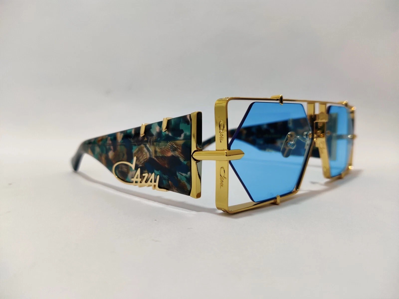 Cazal MD004 Sunglasses Blue Tortoise Gold Frame Blue Lens Unisex