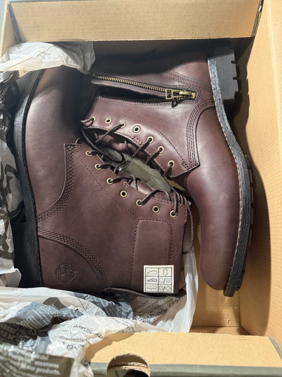 Timberland Earthkeepers Brown Leather Ankle Boots Lace-Up Zip Round Toe US 8.5M