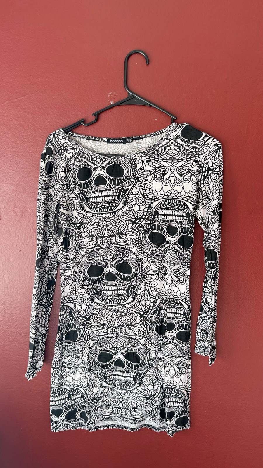 Boohoo Black & White Sugar Skull Halloween Bodycon Dress – Size US 8