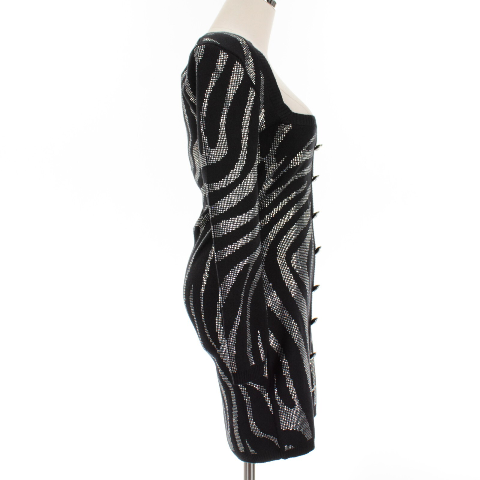 Retrofete NWD Elvira Knit Dress Size Medium Black/Silver Zebra Print w/ Crystals