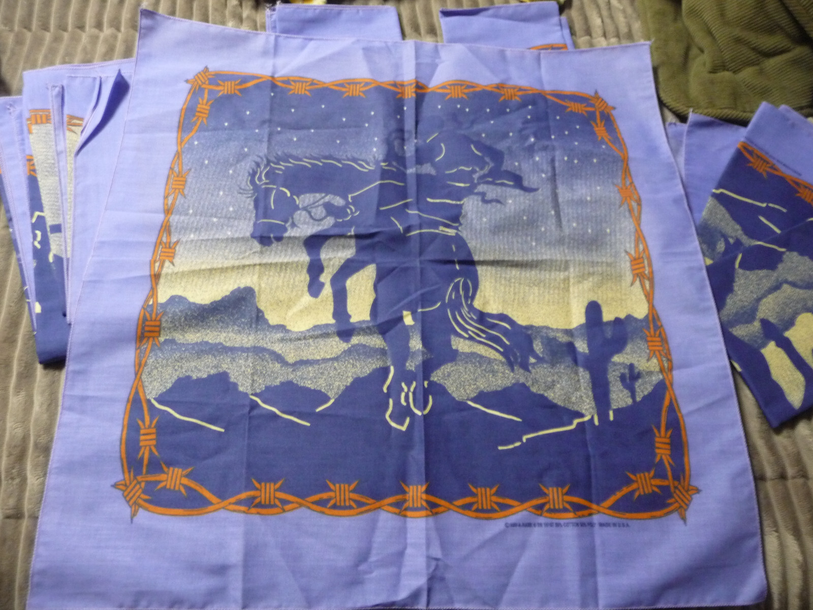 Hav-A-Hank Bandana Handkerchief SW Cowboy Horse Cacti Poly Cotton 15187 NOS USA