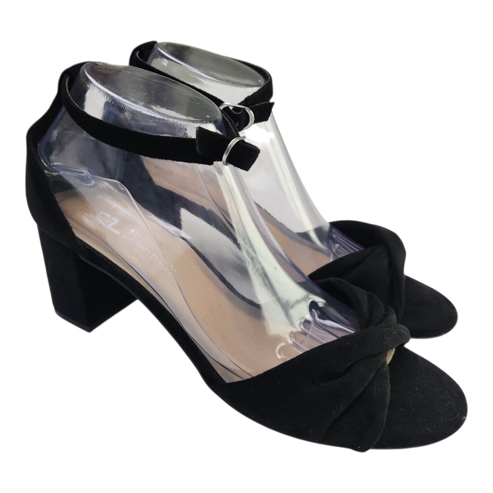 CL by Laundry Block Heel Sandals Joselyn Black Velvet Suede Size 10M Ankle Strap
