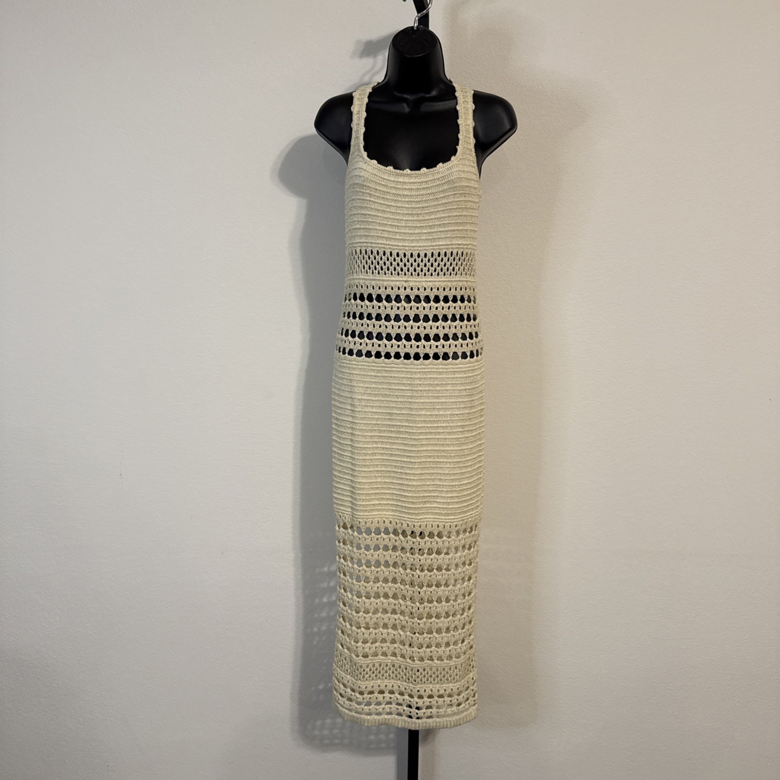 $498 Retrofete Avril Knit Metallic Cutout Crochet Spaghetti Strap Dress – MED