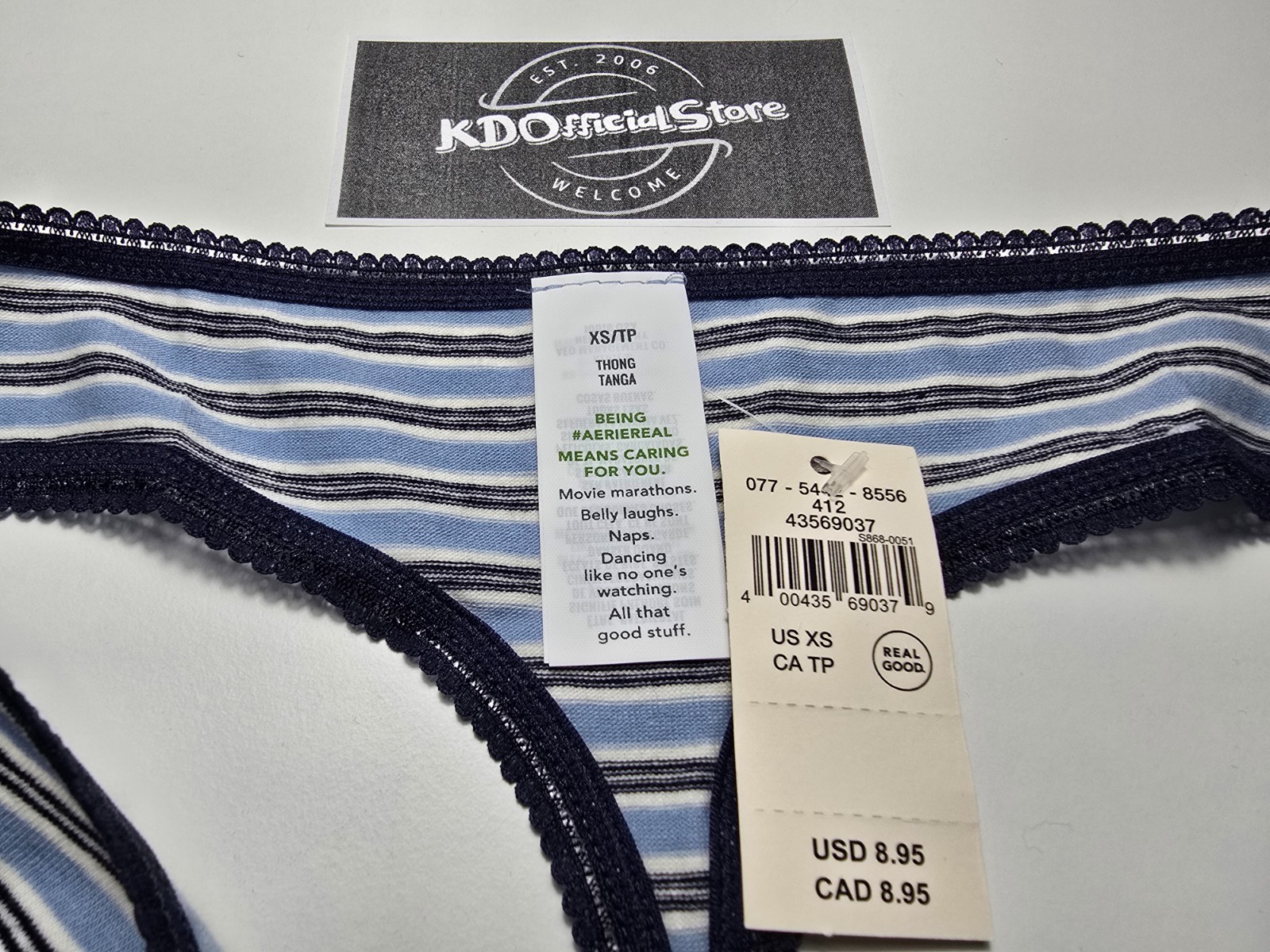 XS American Eagle AERIE Superchill Cotton Ruched Picot Thong Panties Underwear