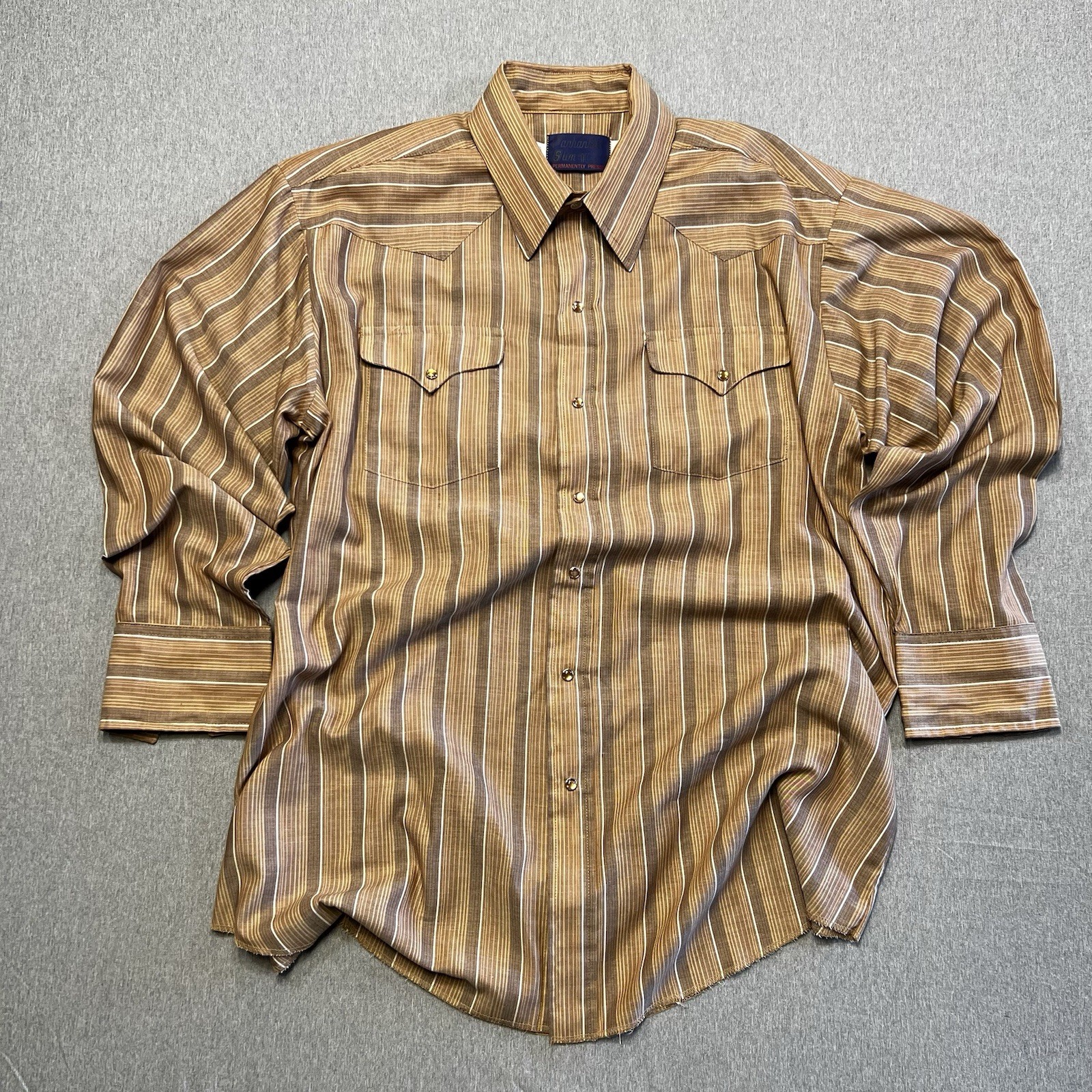 Vintage Panhandle Slim Brown Stripe Pearl Snap Western Shirt Men’s ￼Made In USA