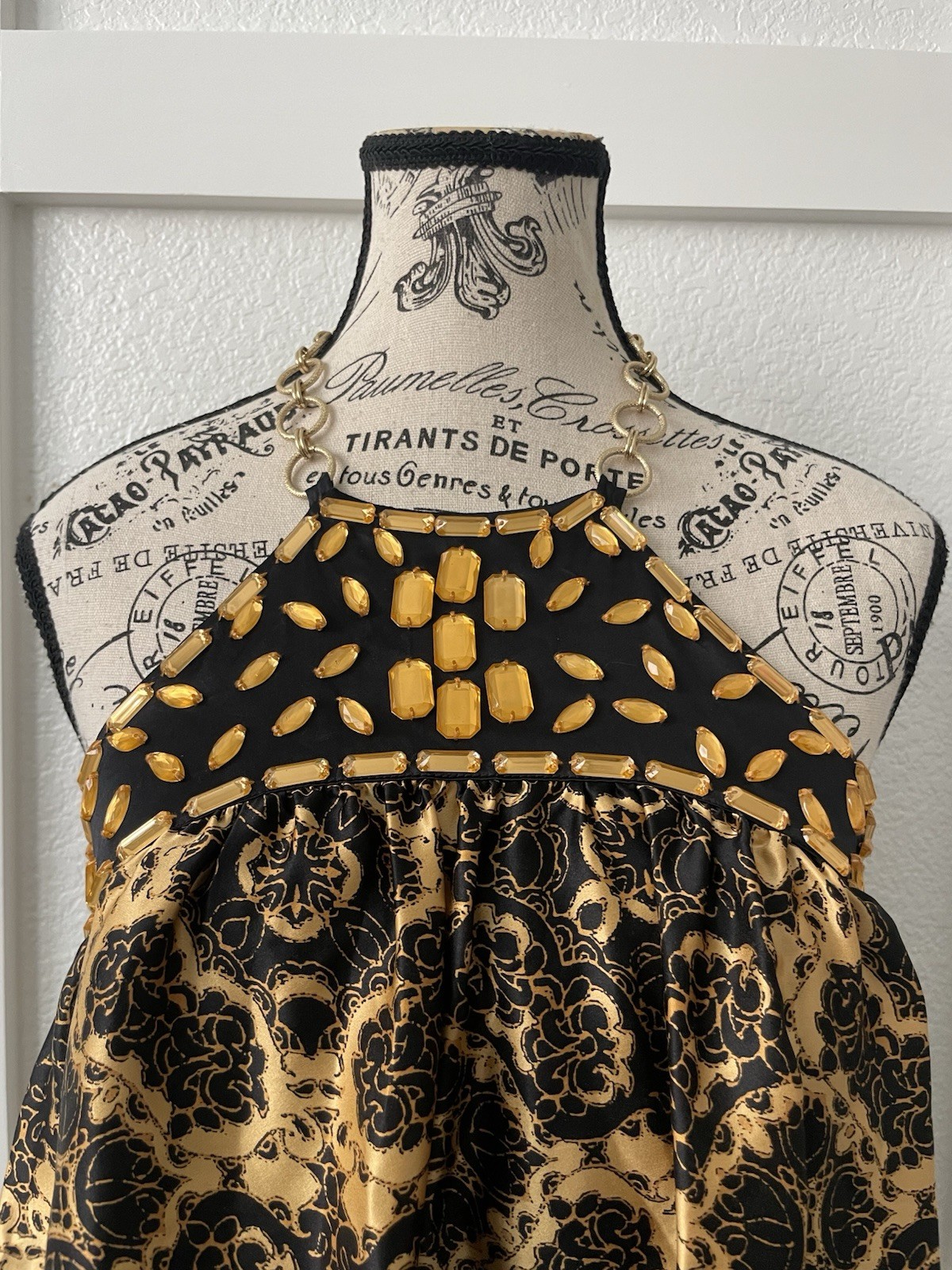 Vintage Arden B Sleeveless Halter Beaded Gold Tone Chain Flowy Dress Size XS