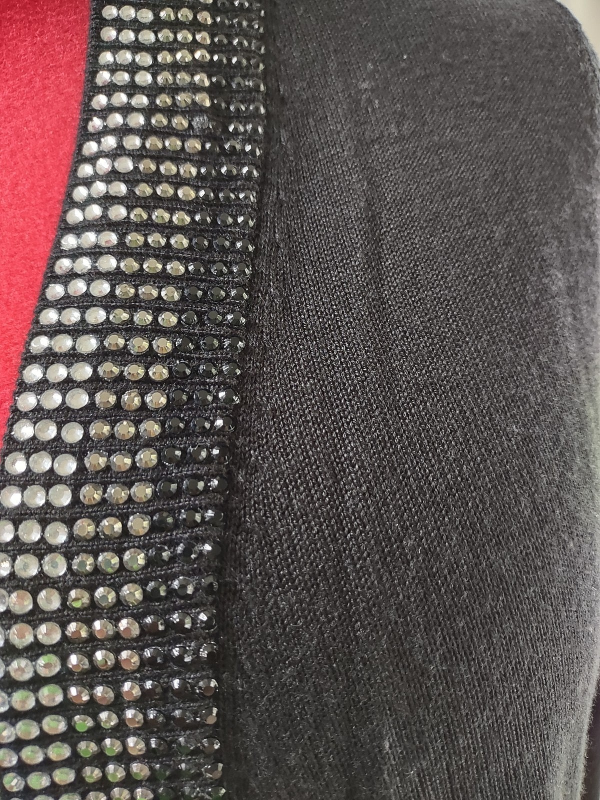 Calvin Klein Black Cropped Cardigan Rhinestone Trim Open Front; Size Petite