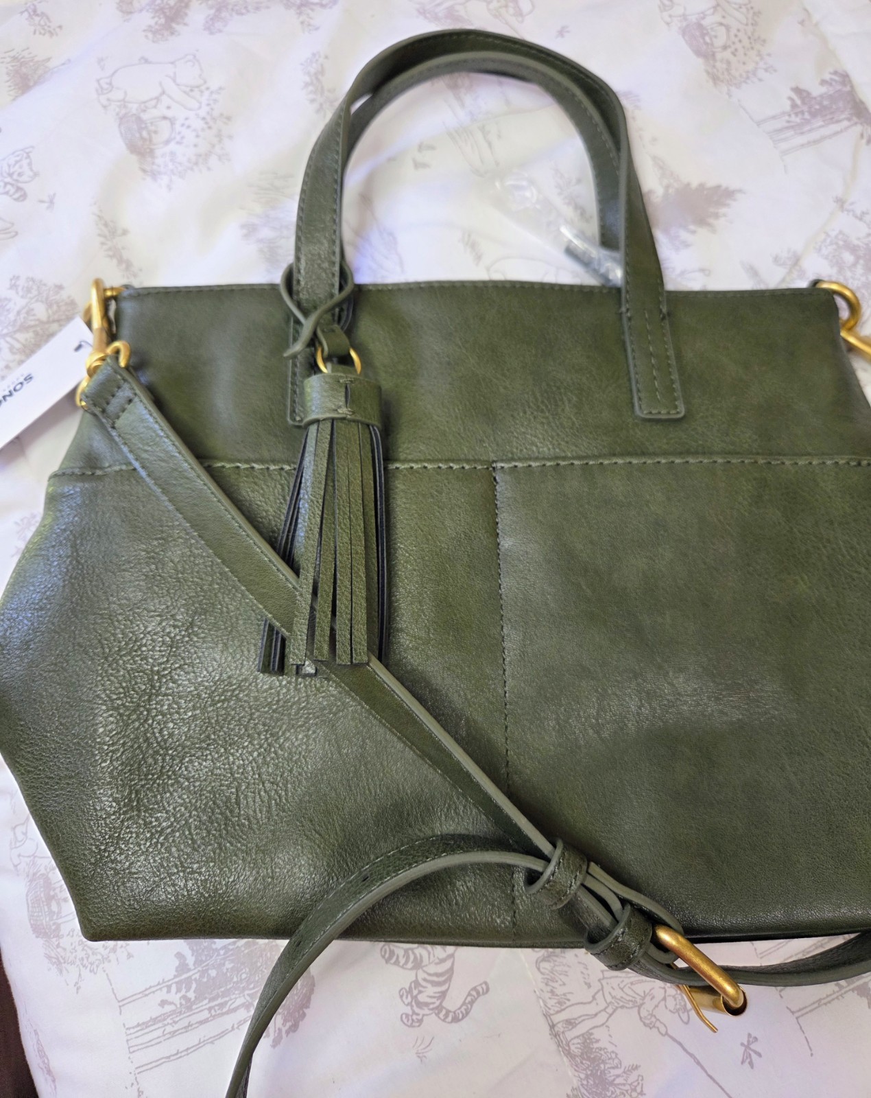 Sonoma Goods For Life Olive Green Mini Tote Zip Inner Pockets Detachable Strap