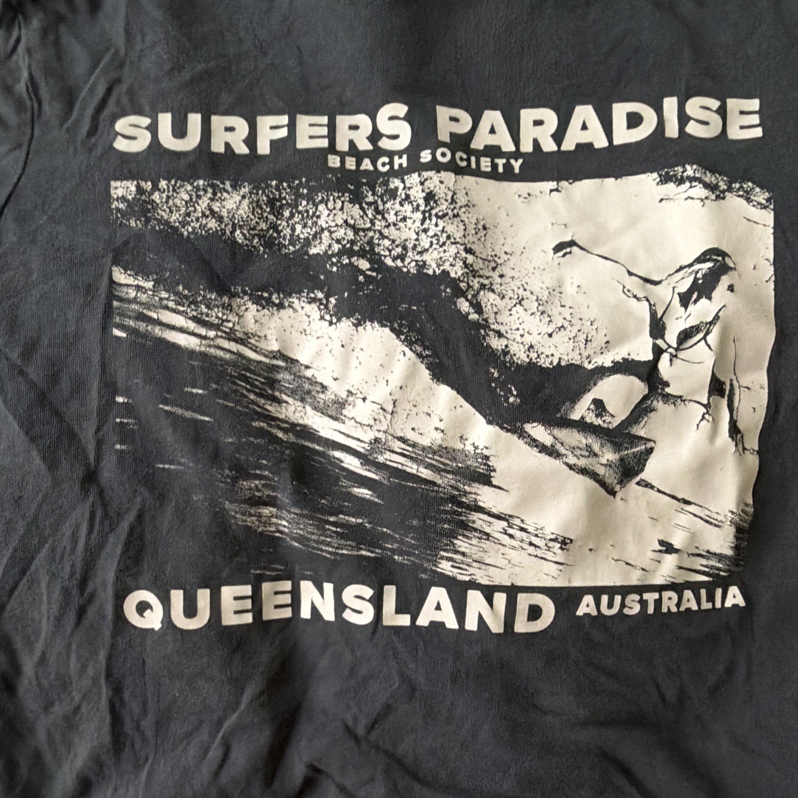 H&M Women’s S Gray Cropped Crew Neck Short Sleeve Surfers Paradise Graphic Tee